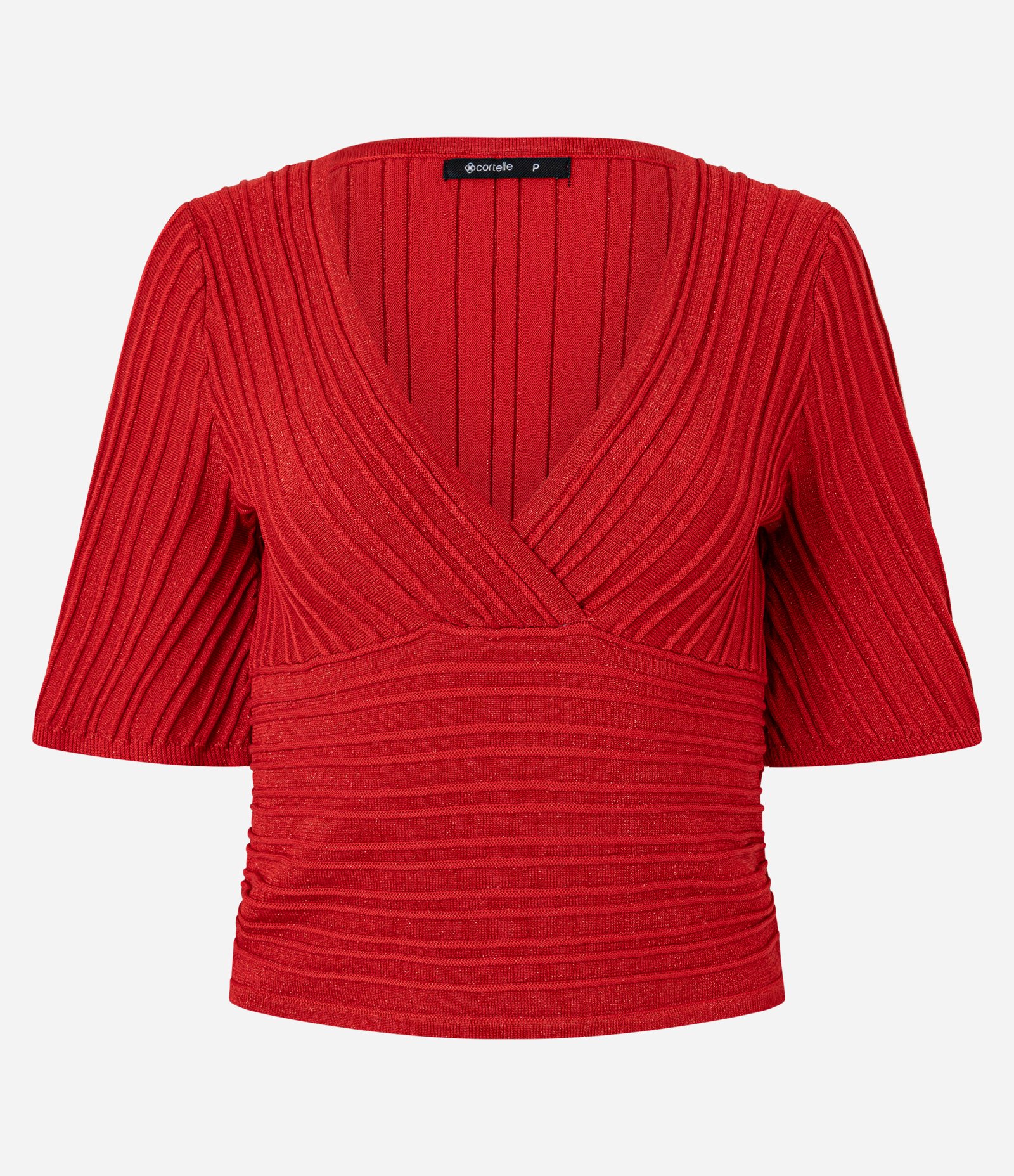 Blusa Texturizada em Tricô com Decote V e Fio Metalizado Vermelho 5