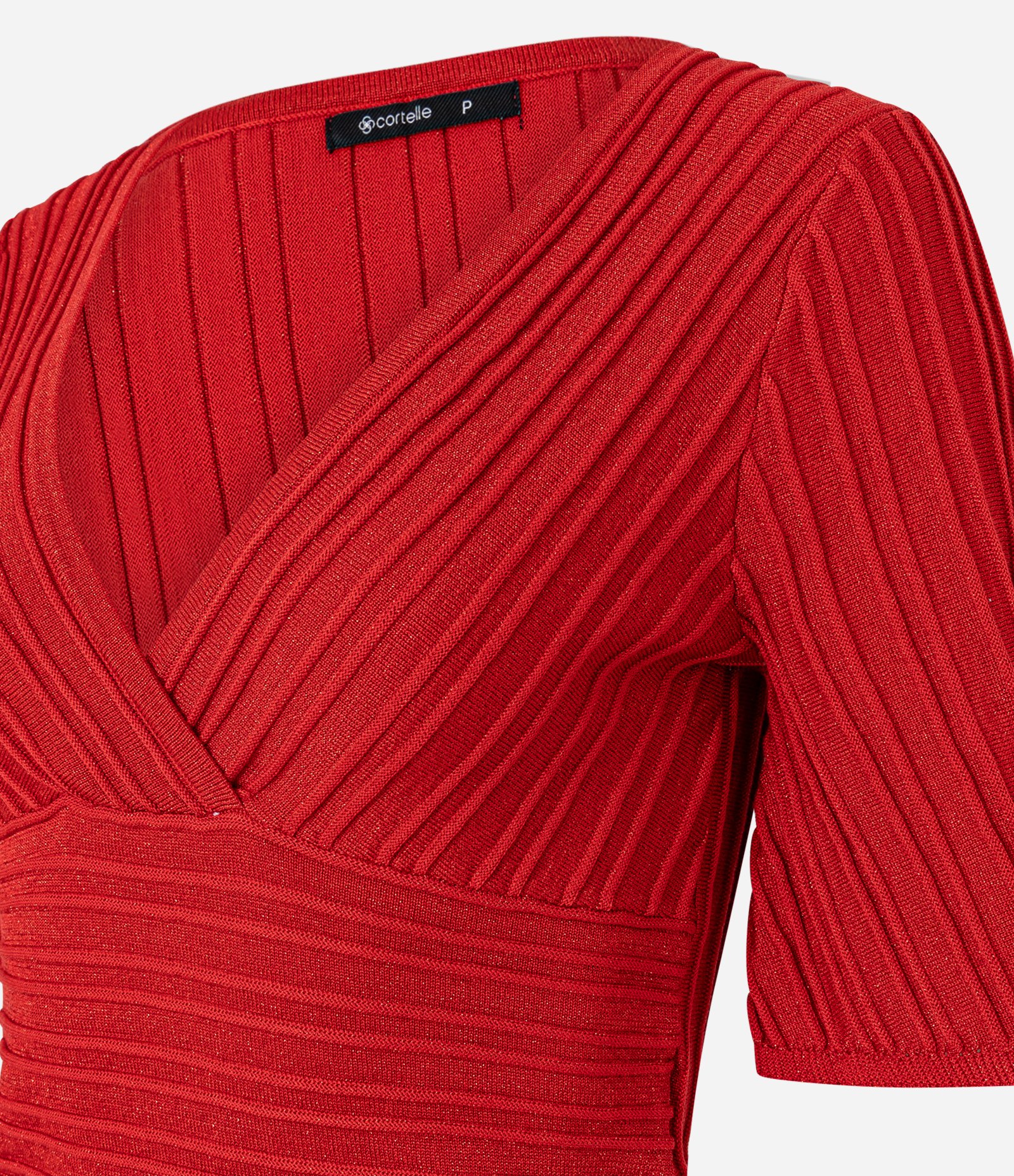 Blusa Texturizada em Tricô com Decote V e Fio Metalizado Vermelho 6