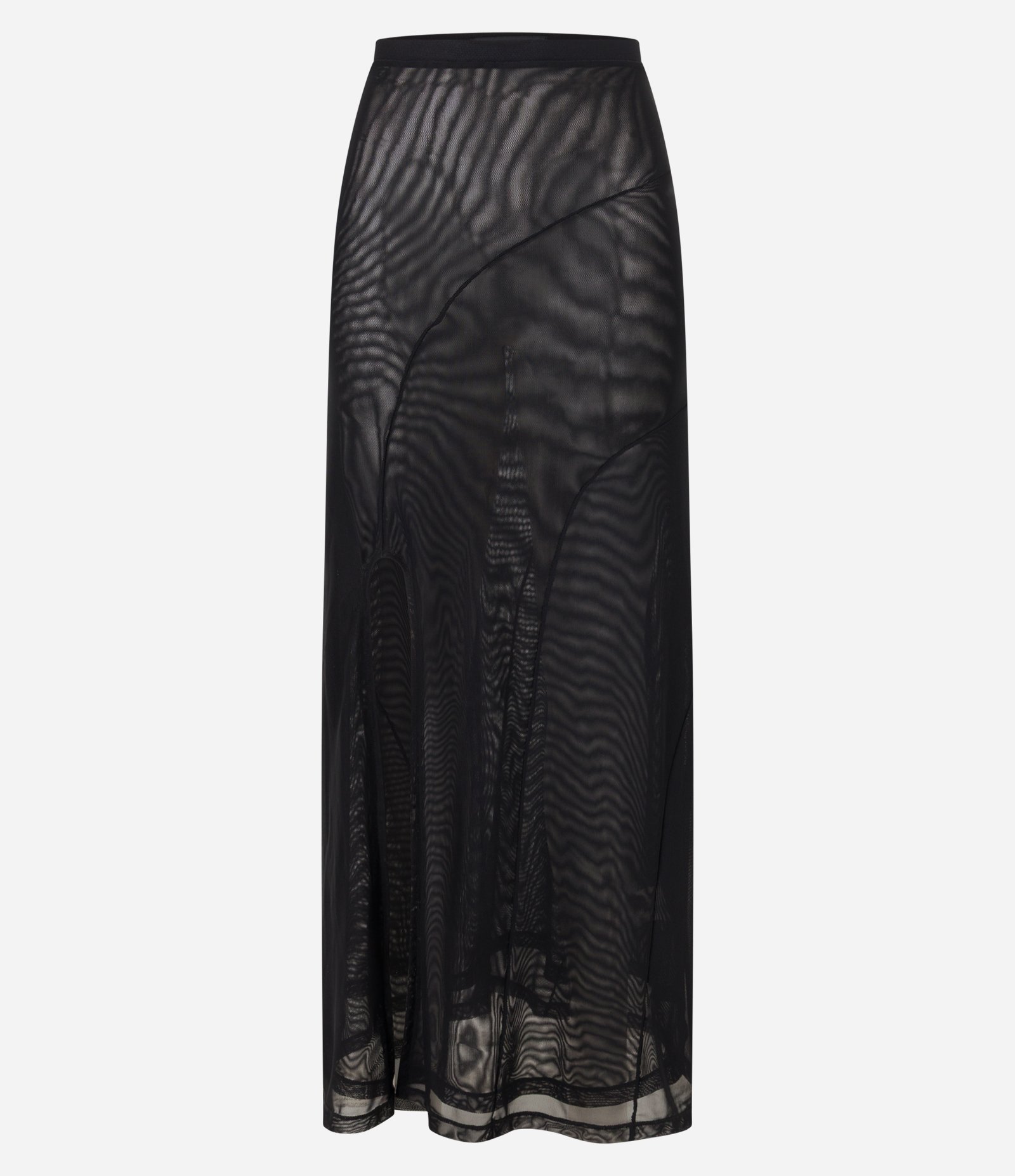 Saia Reta Longa em Tule com Recorte e Fenda Preto 5