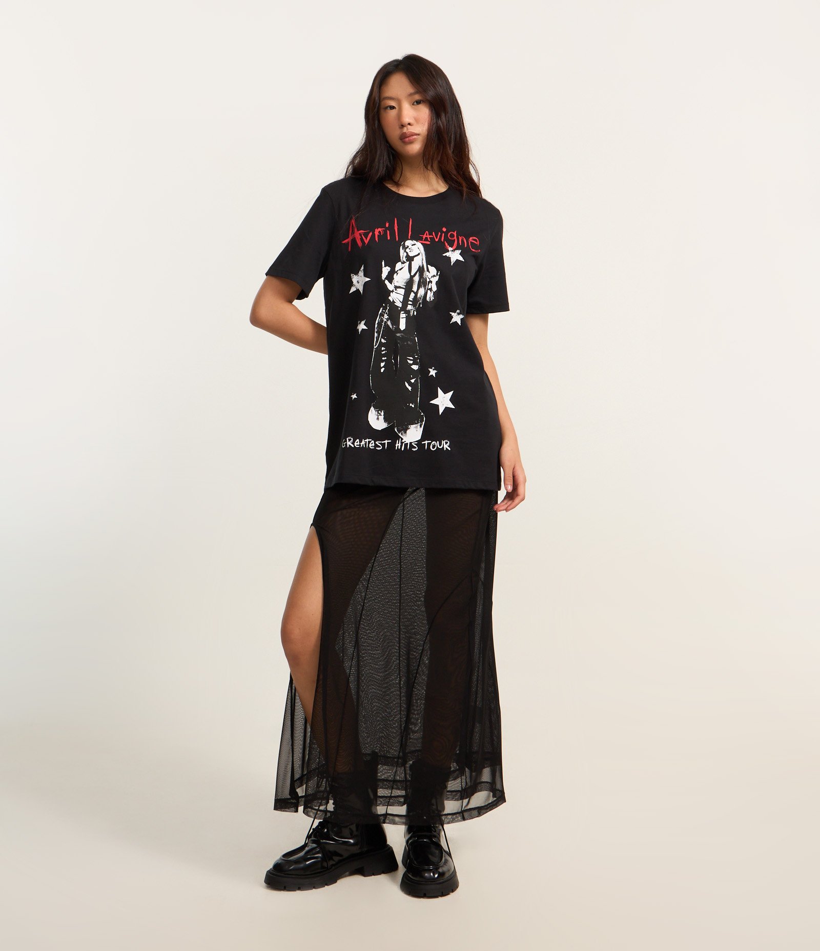 Saia Reta Longa em Tule com Recorte e Fenda Preto 1