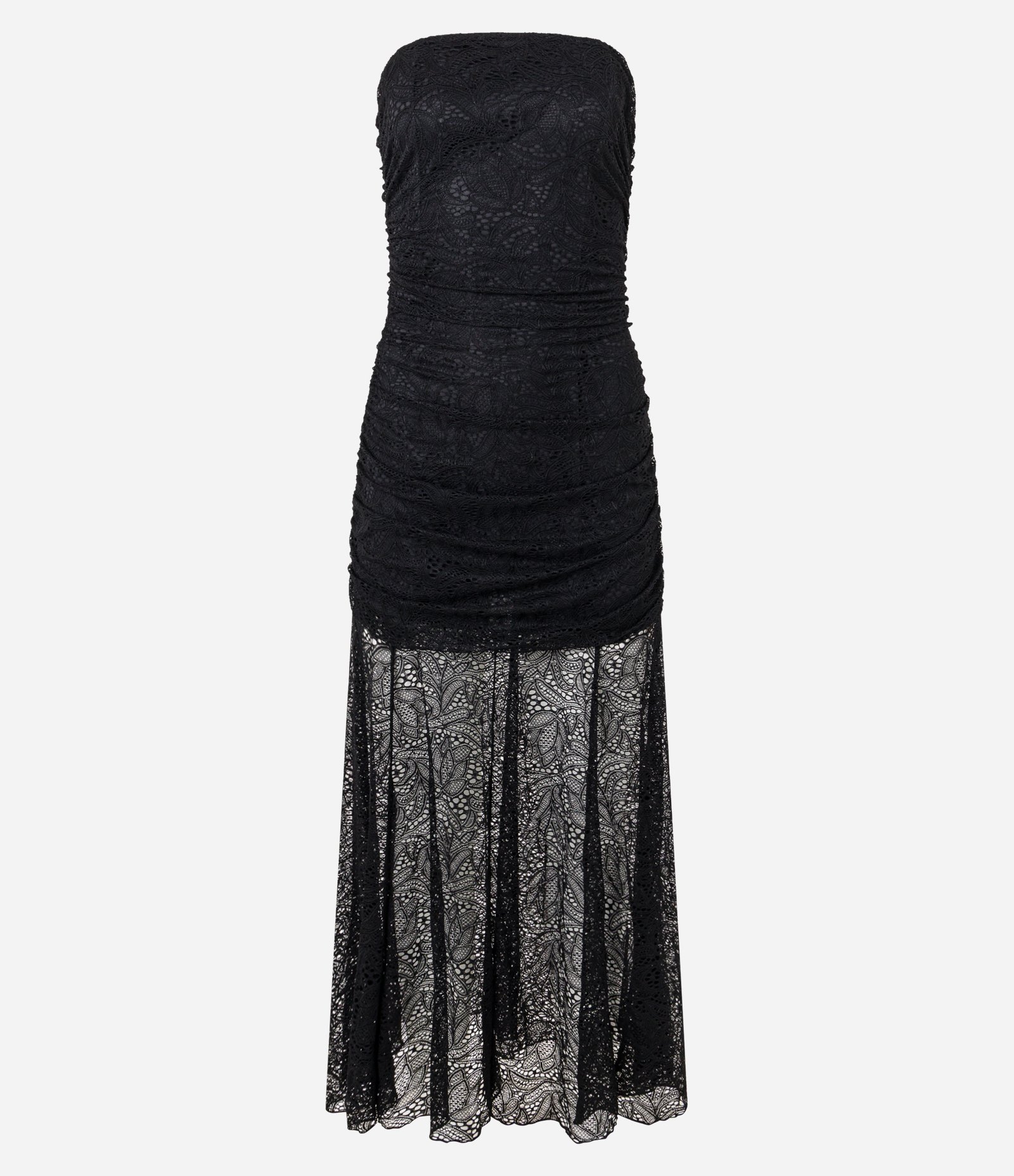 Vestido Longo em Renda Texturizado com Forro Curto Preto 4