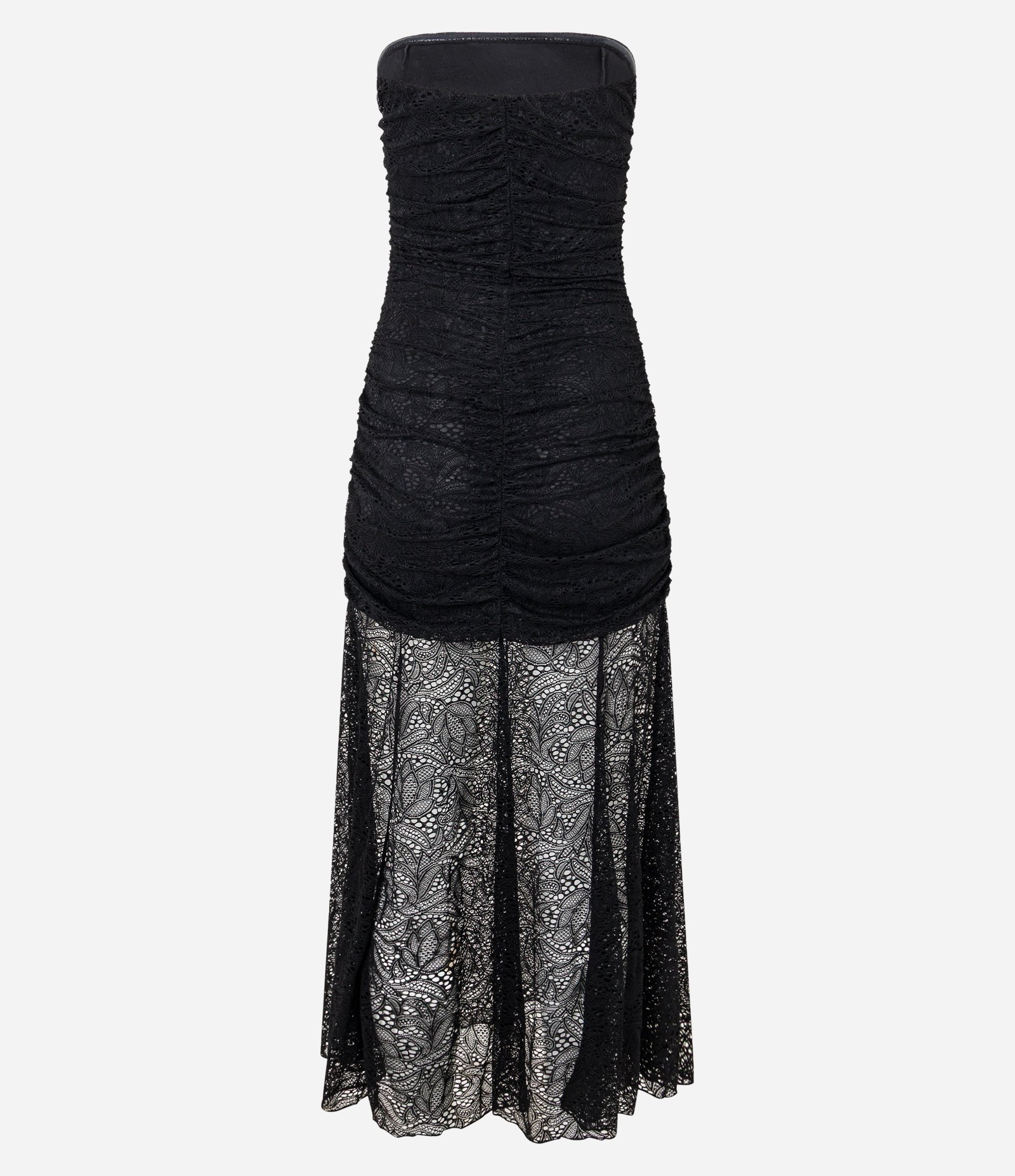 Vestido Longo em Renda Texturizado com Forro Curto Preto 6