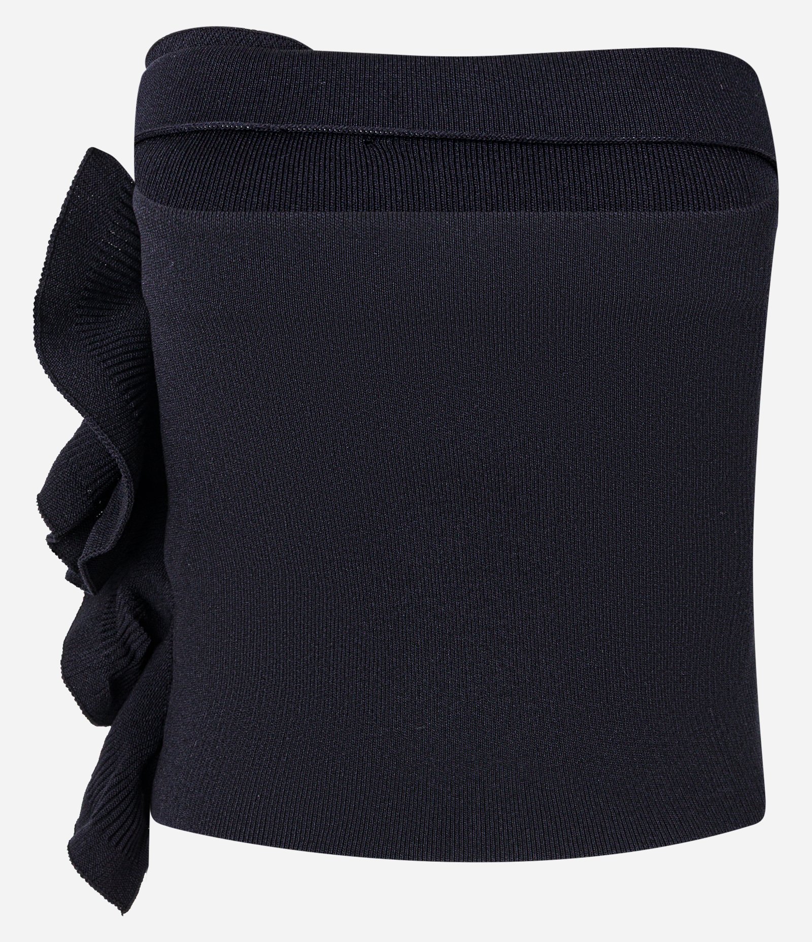 Blusa Cropped Sem Alça em Tricô com Babado Floral Preto 3