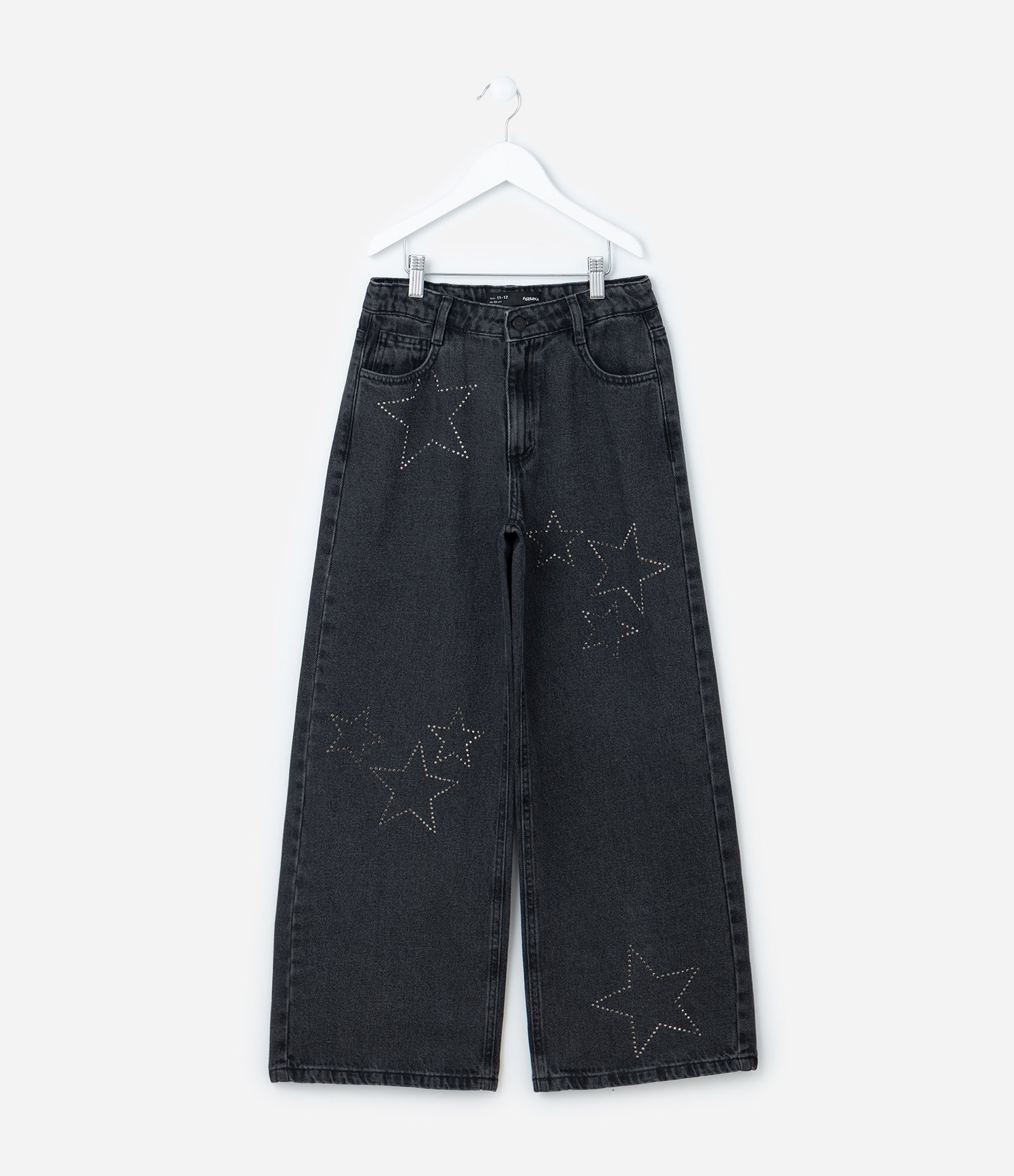 Calça Wide Leg Infantil Jeans com Brilhos - Tam 5 a 14 Anos Preto 1
