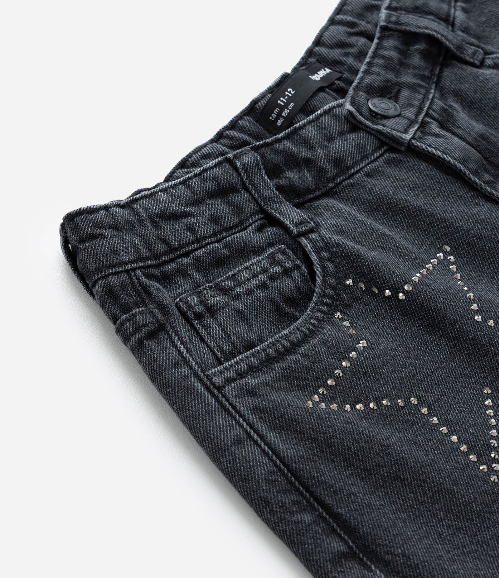 Calça Wide Leg Infantil Jeans com Brilhos - Tam 5 a 14 Anos Preto 6