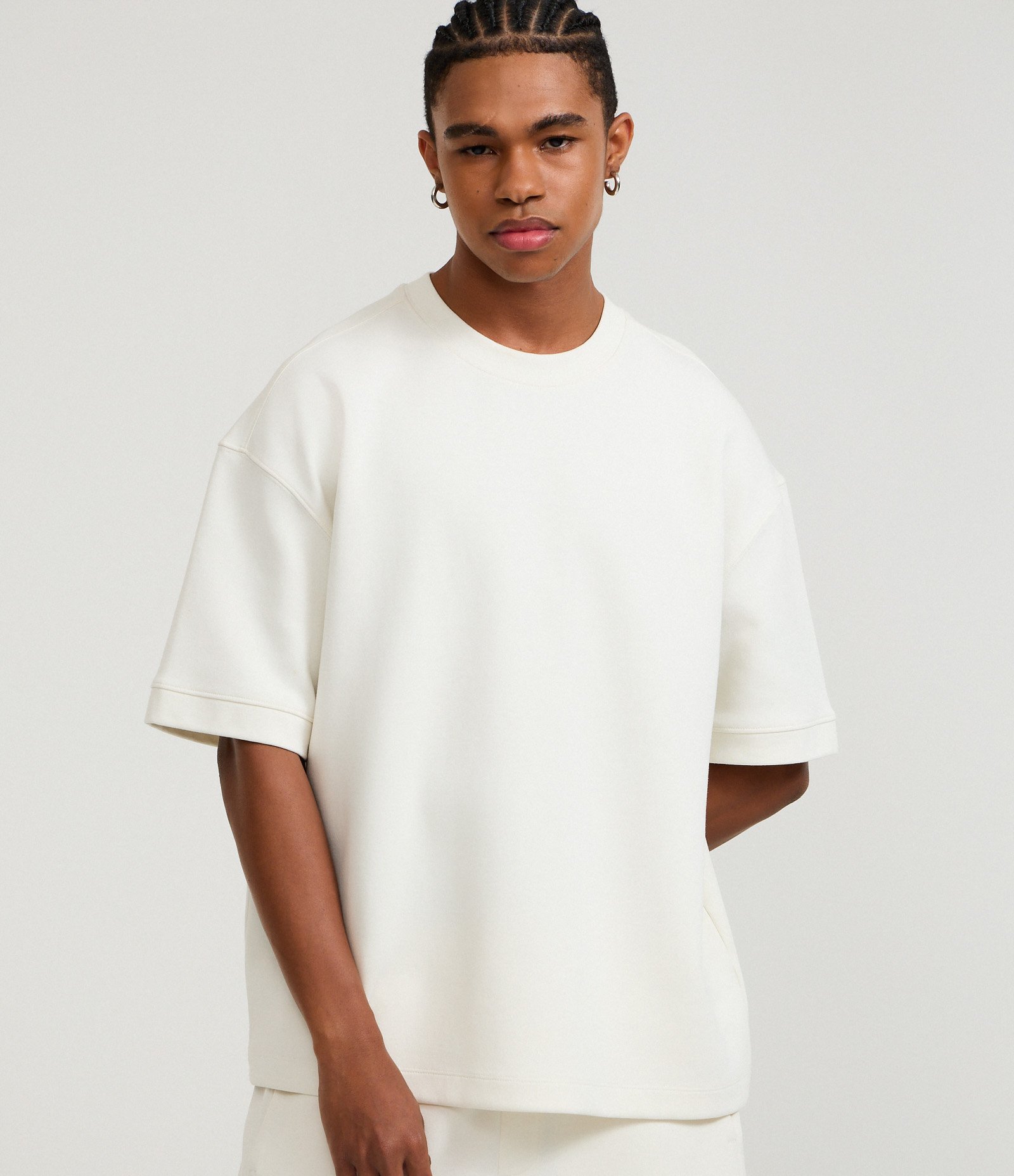 Camiseta Oversized em Moletinho com Cava Deslocada Branco 1