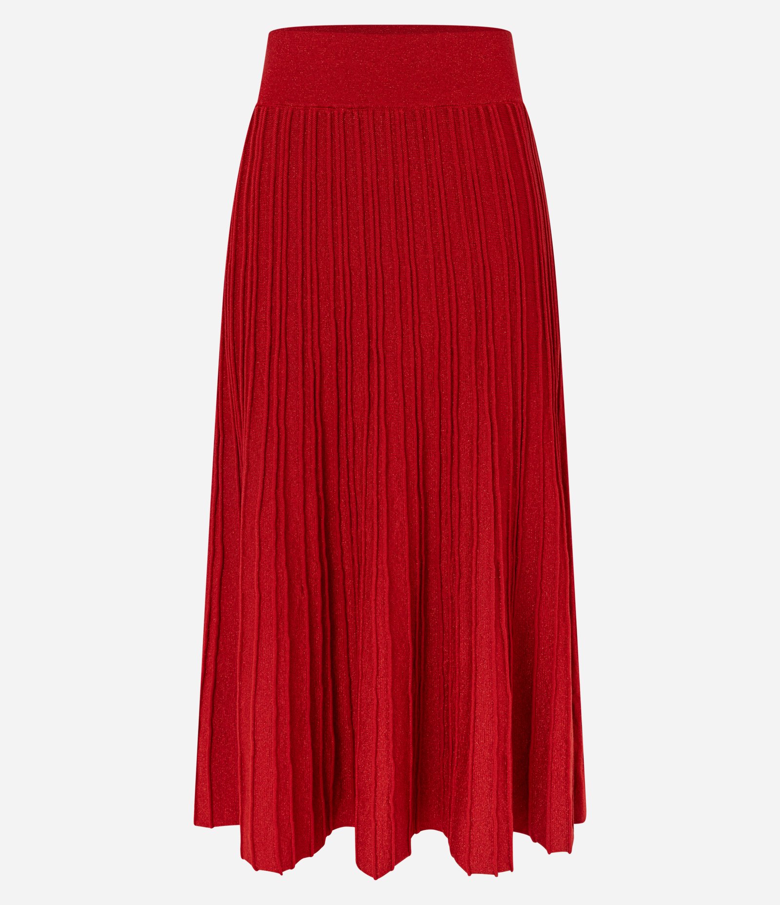 Saia Evasê Long Midi em Tricô com Frisos Vermelho 7