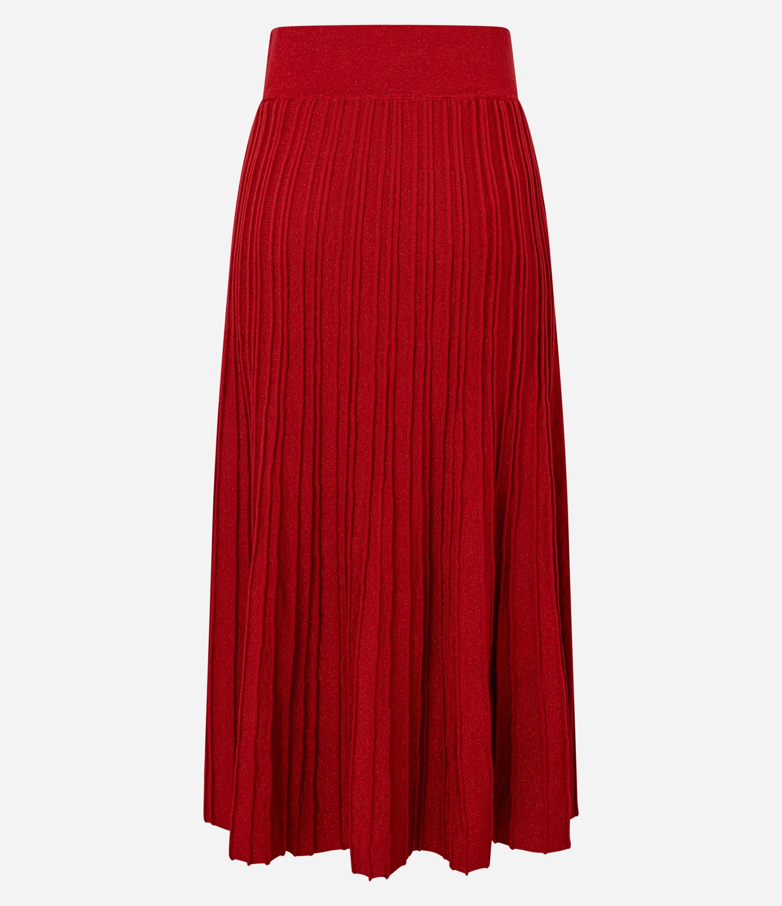 Saia Evasê Long Midi em Tricô com Frisos Vermelho 10