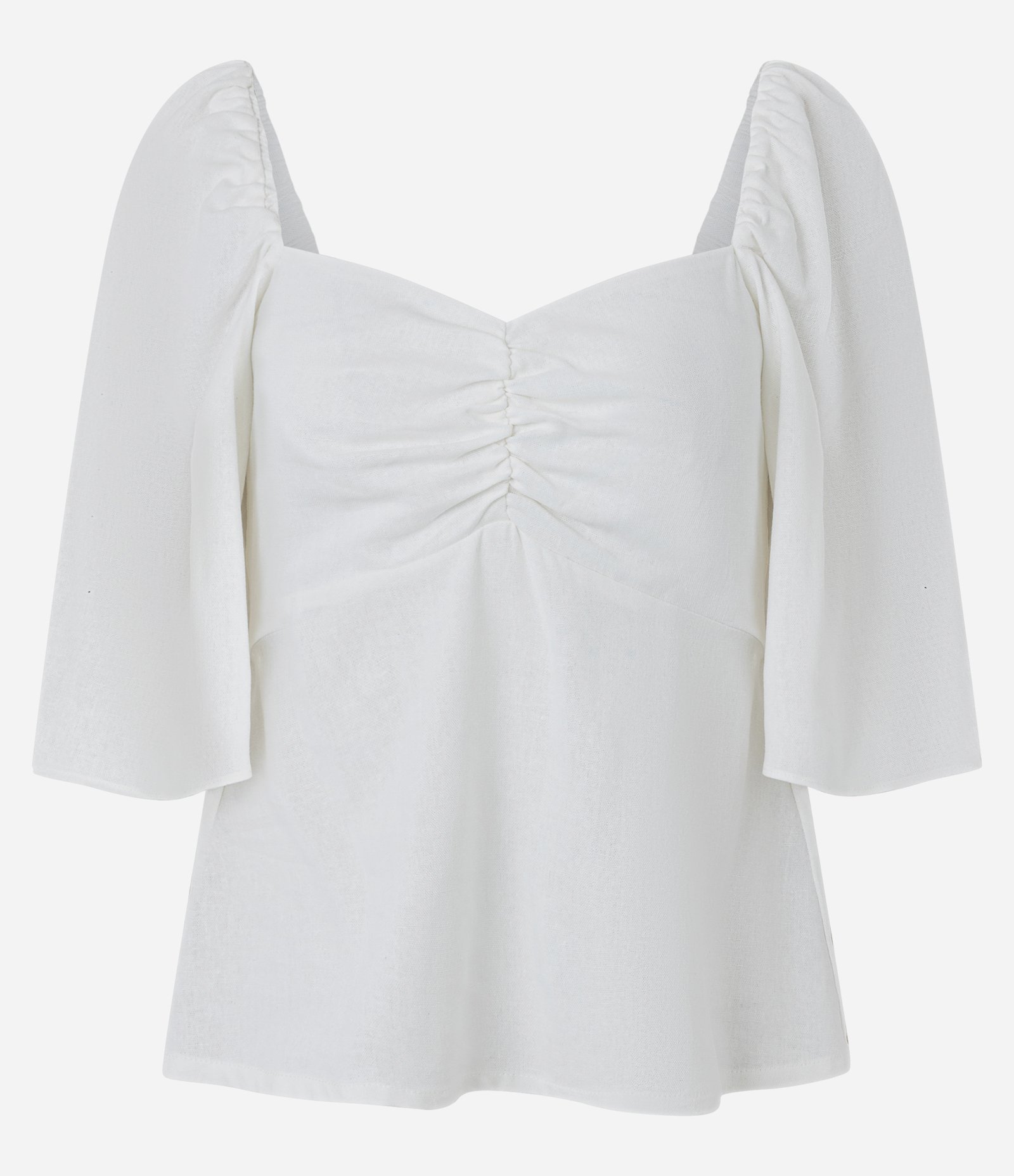 Blusa em Viscolinho com Decote Coração e Lastex Branco 5