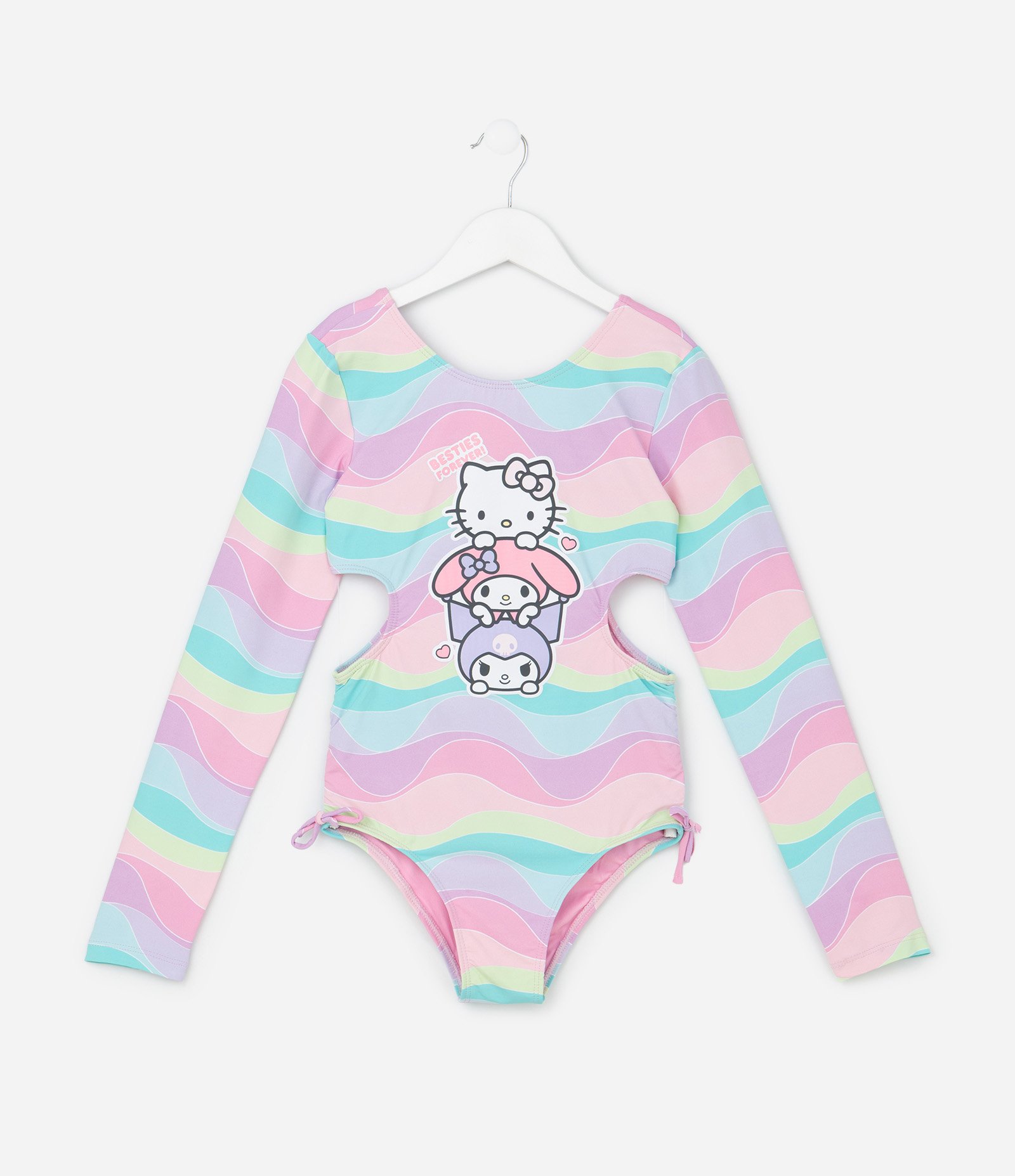 Maiô Infantil com Proteção UV e Estampa Hello Kitty e Amigas - Tam 5 a 14 Anos Rosa/Azul 1
