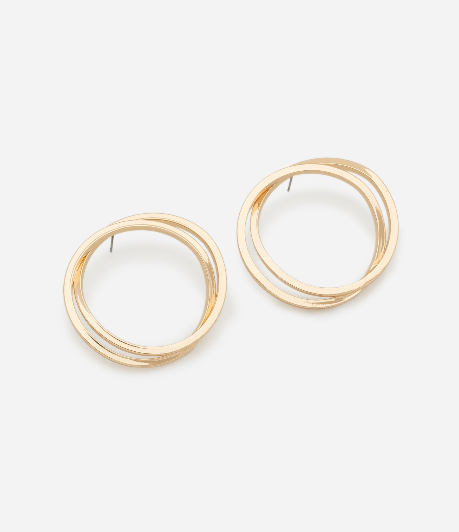 Brinco Botão em Metal com Aro Duplo Dourado 1