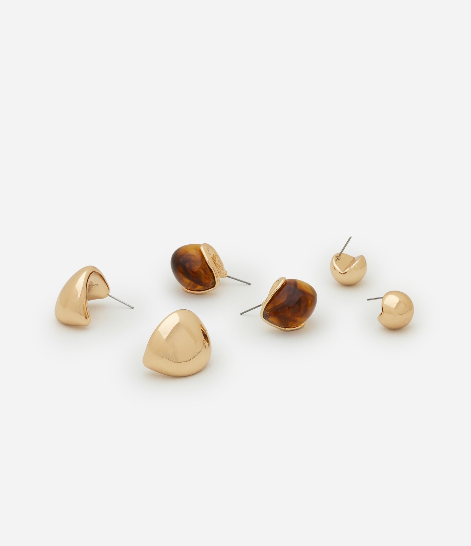 Kit 03 Argolas com Detalhes em Resina Dourado 2