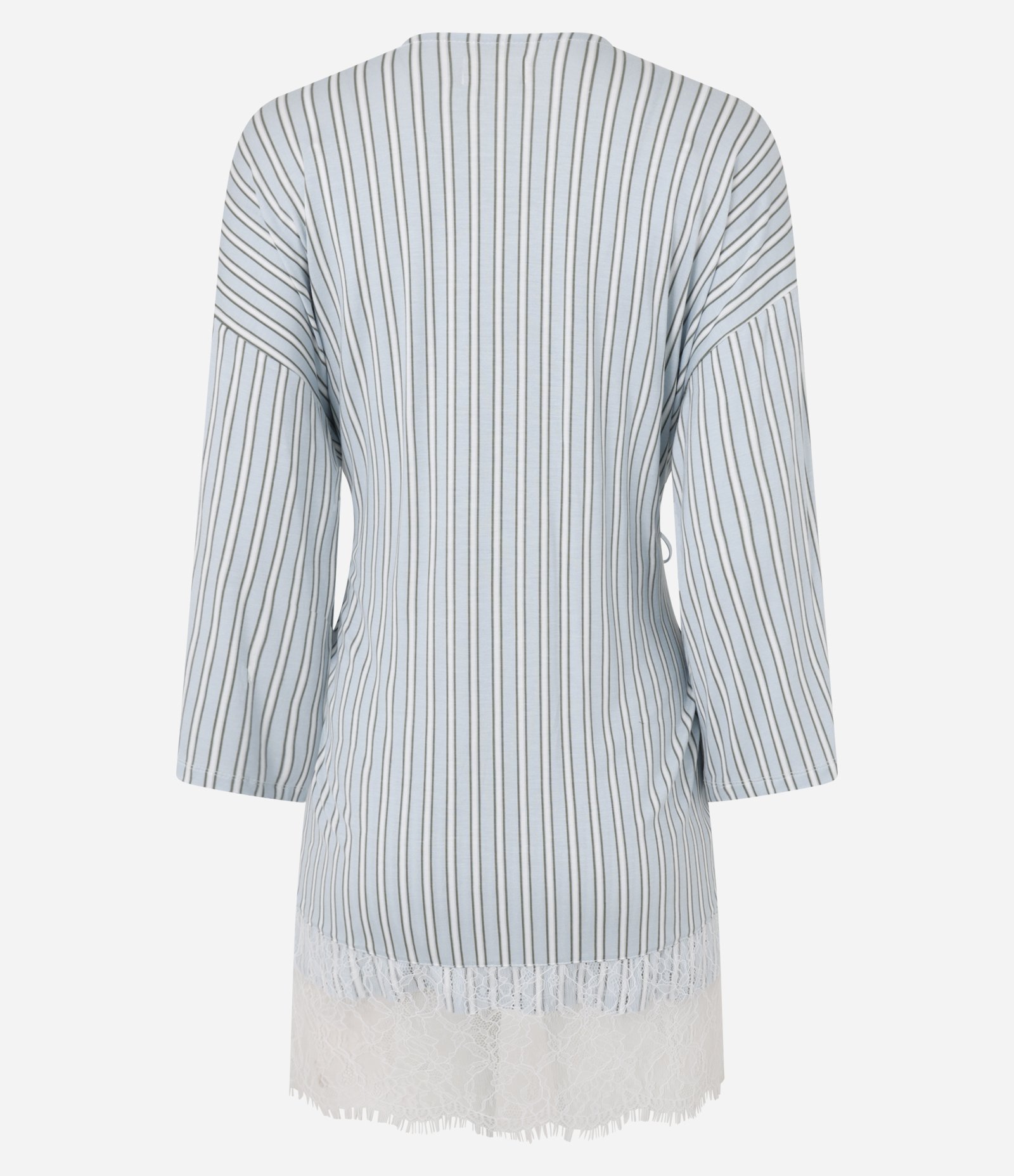 Conjunto Camisola e Robe em Viscose Listrada com Renda Azul 6