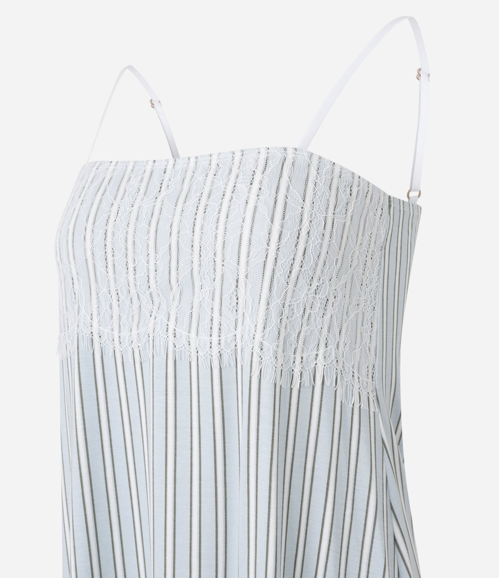 Conjunto Camisola e Robe em Viscose Listrada com Renda Azul 8