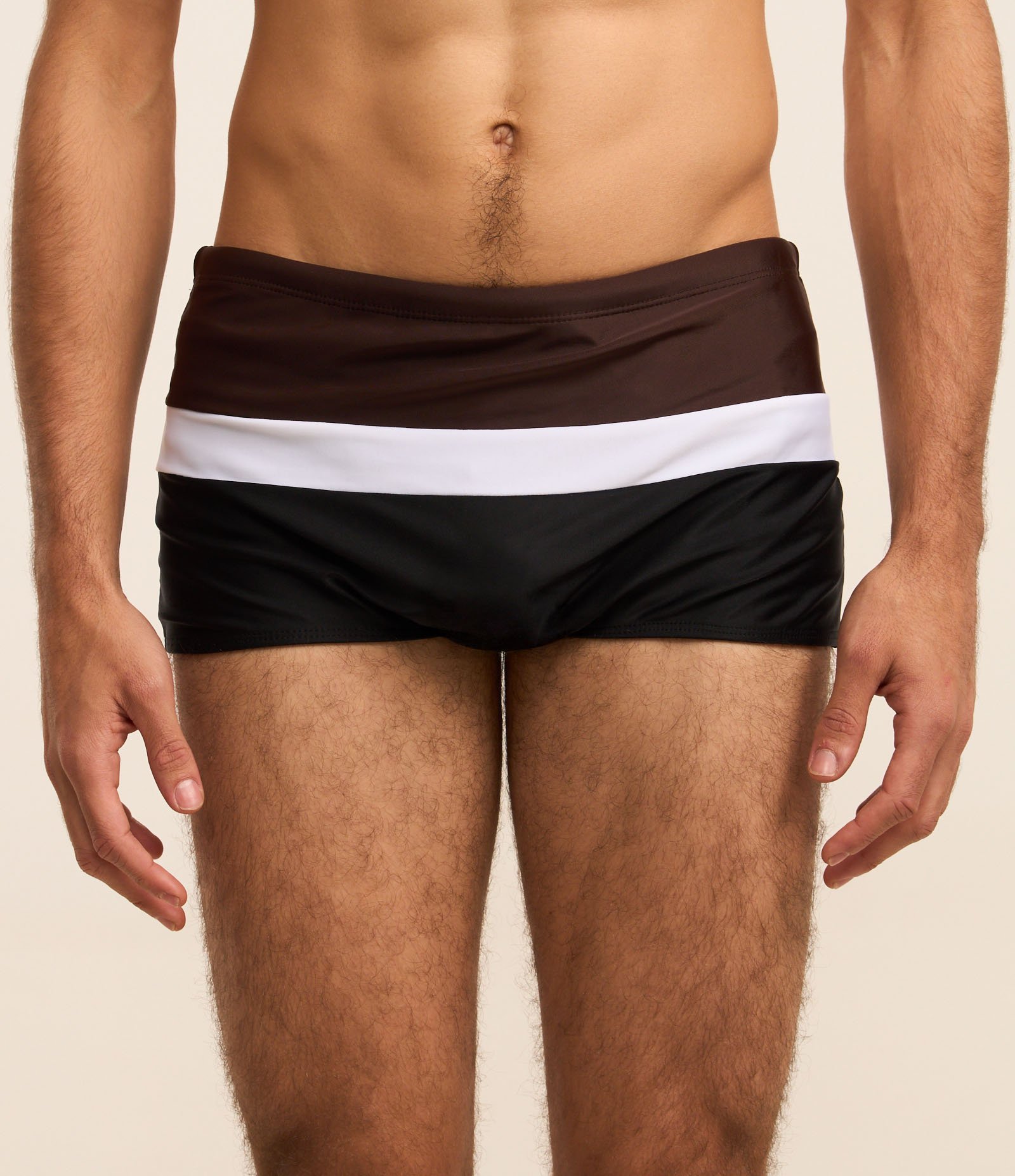 Sunga em Microfibra com Blocos de Cor Marrom/Branco/Preto 2