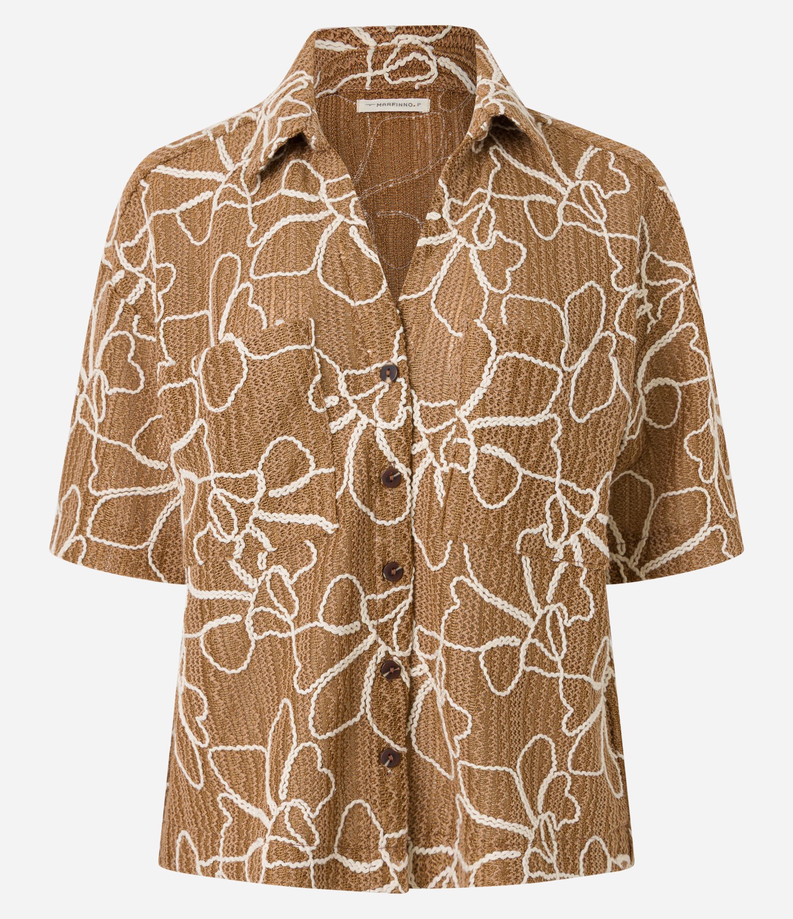 Camisa Texturizada em Renda com Cordas Aplicadas Caramelo 6