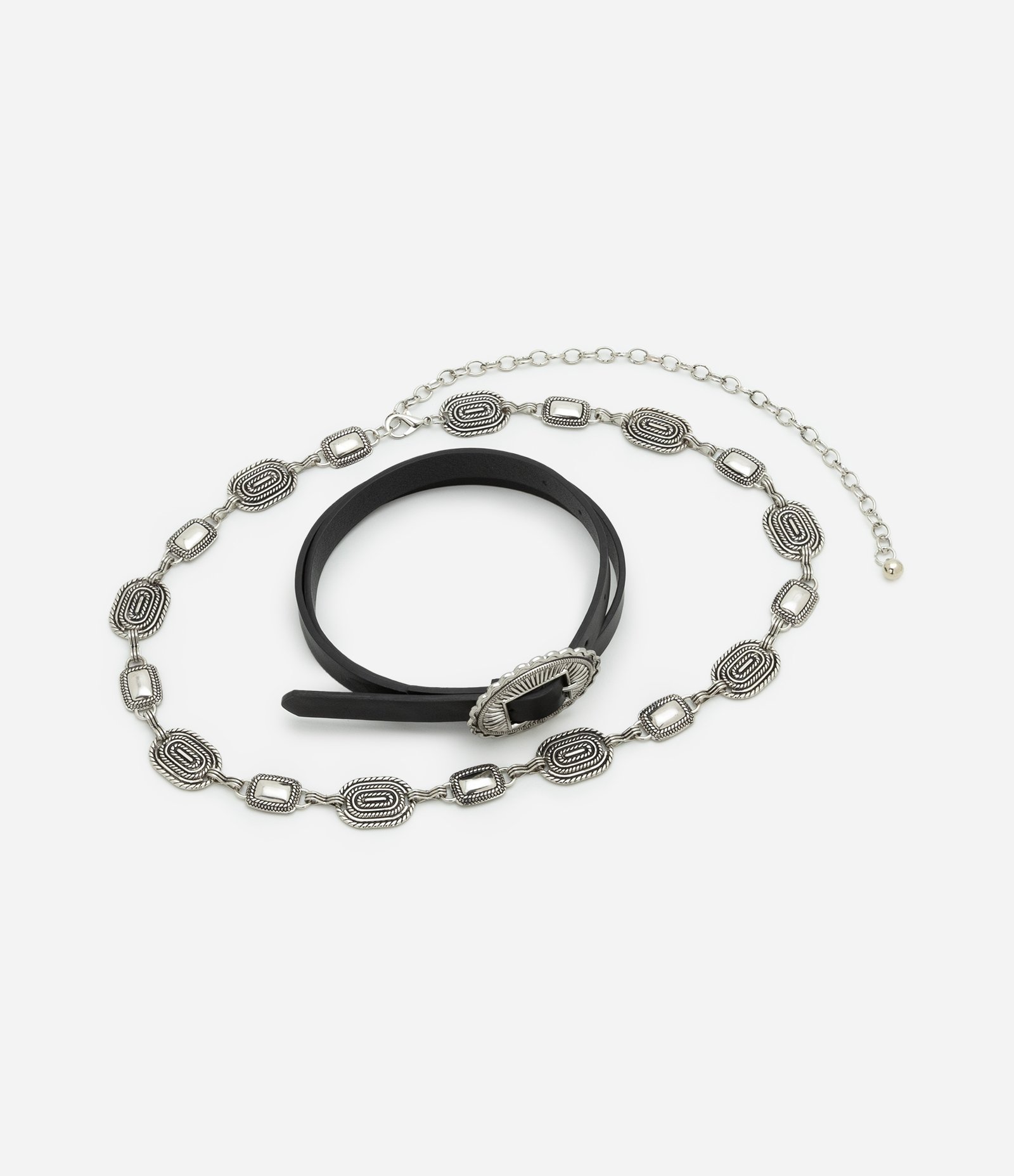 Kit 02 Cintos em PU e Correntes com Moedas em Metal Preto 2