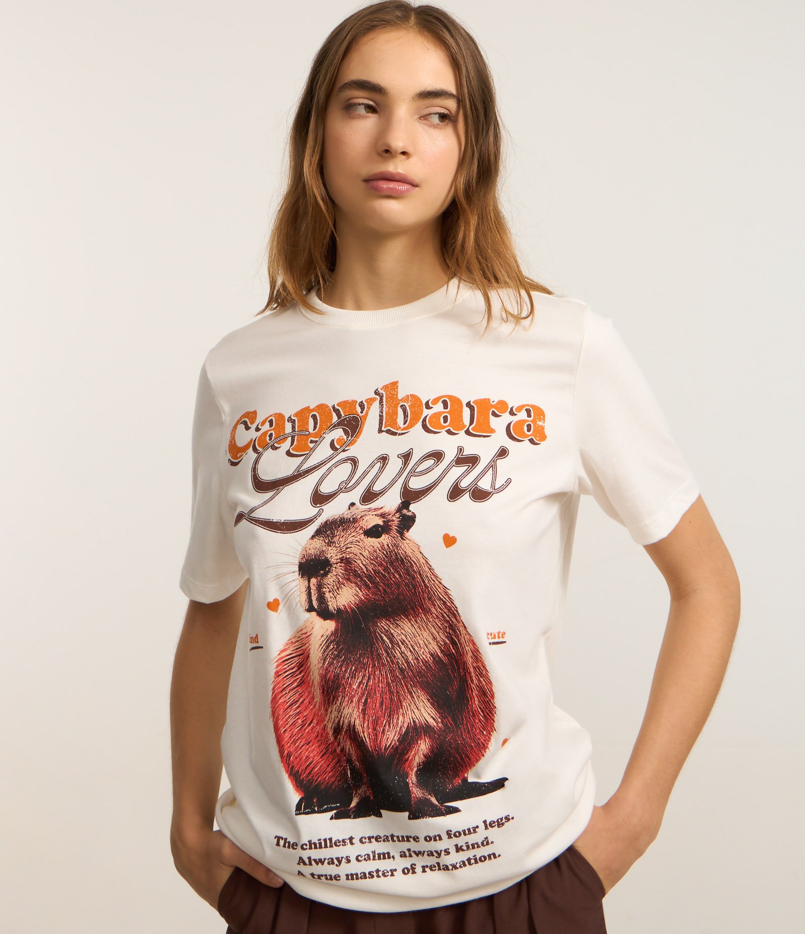 Camiseta Alongada em Algodão com Estampa Capybara Lovers Branco 3
