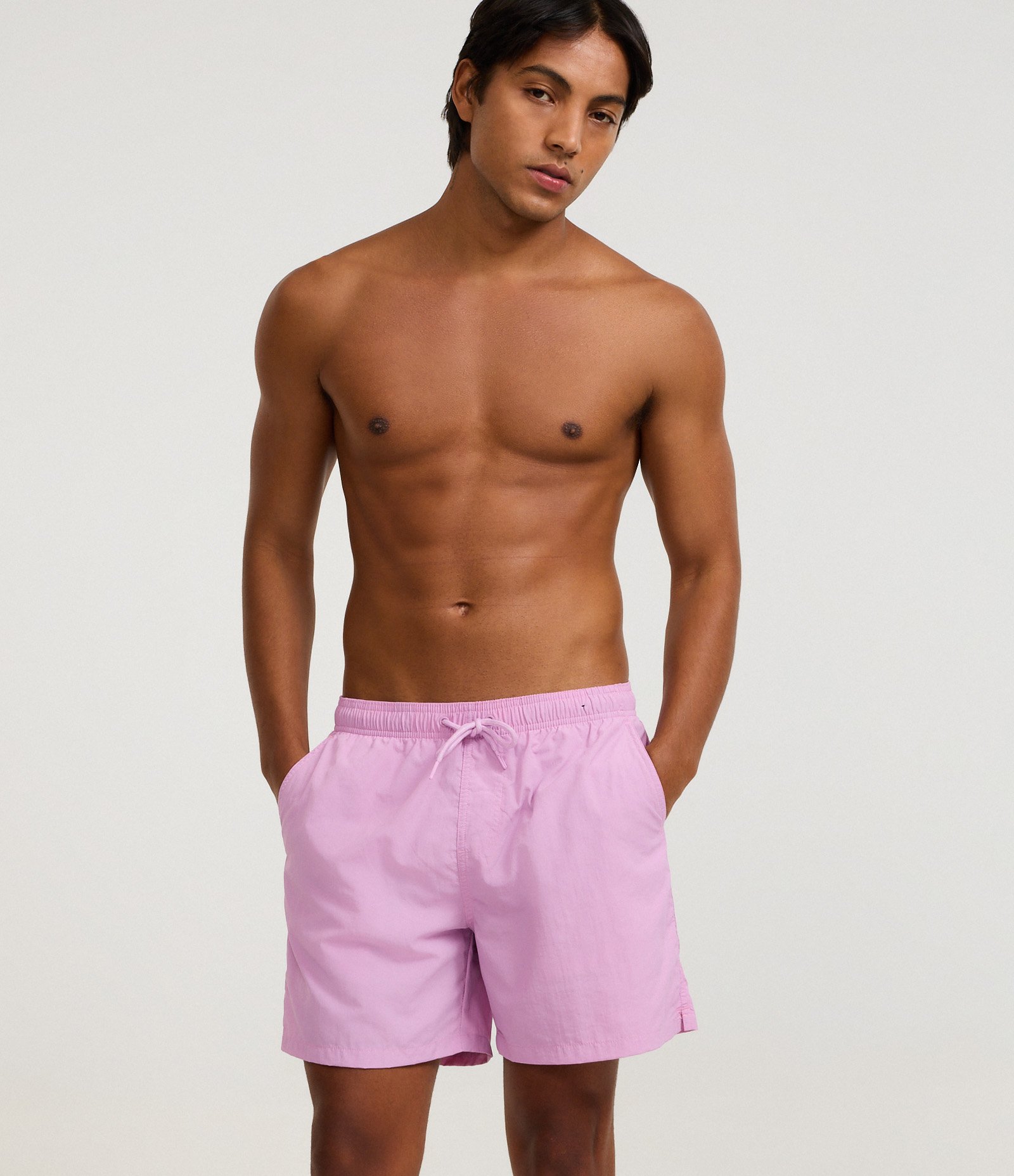 Bermuda de Banho Básica em Microfibra com Cós Elástico e Cordão Lilás 1