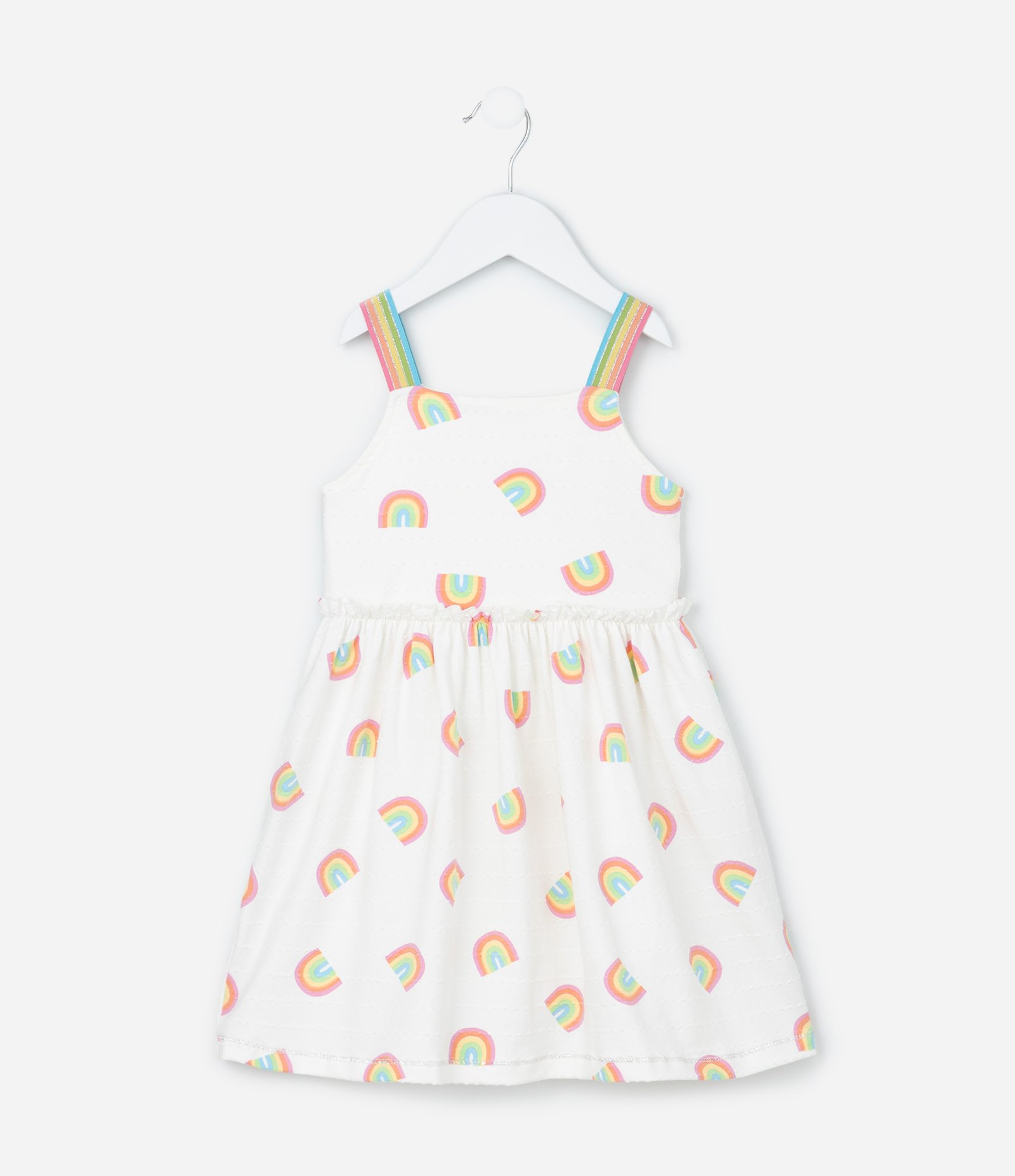 Vestido Alcinha Infantil Estampado de Arco-Íris Texturizado - Tam 1 a 6 Anos Branco 2