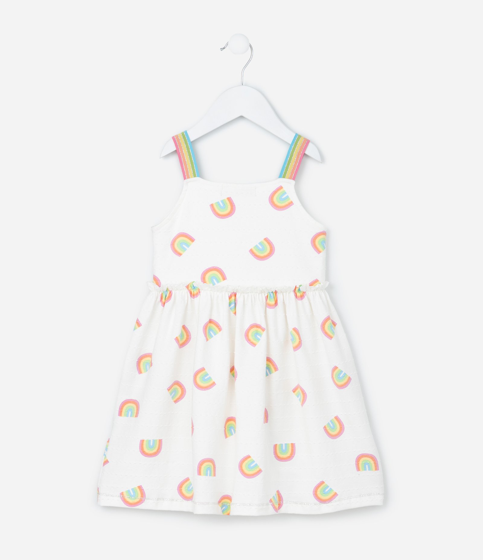 Vestido Alcinha Infantil Estampado de Arco-Íris Texturizado - Tam 1 a 6 Anos Branco 3