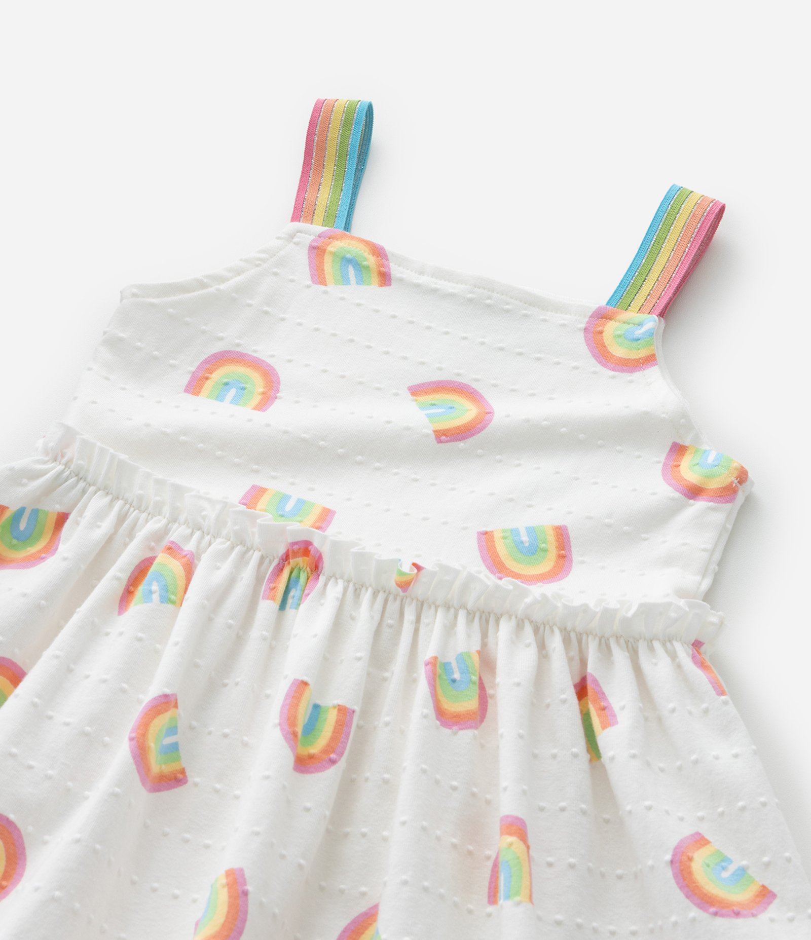Vestido Alcinha Infantil Estampado de Arco-Íris Texturizado - Tam 1 a 6 Anos Branco 6