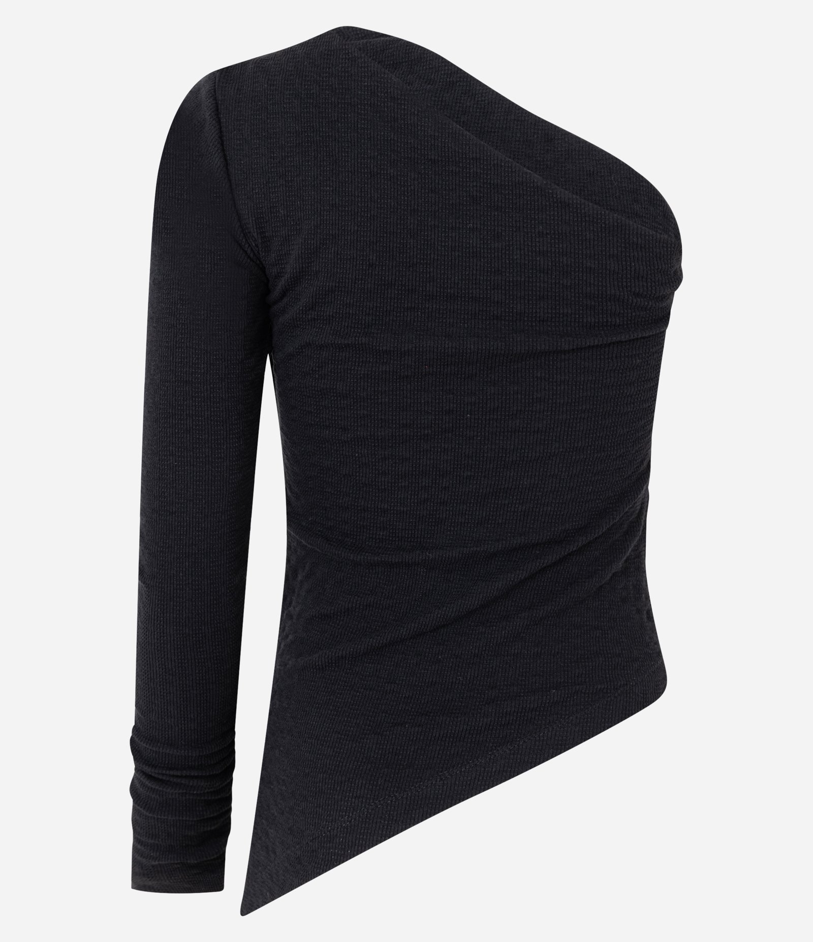 Blusa Texturizada com Um Ombro Só e Franzido no Ombro Preto 5