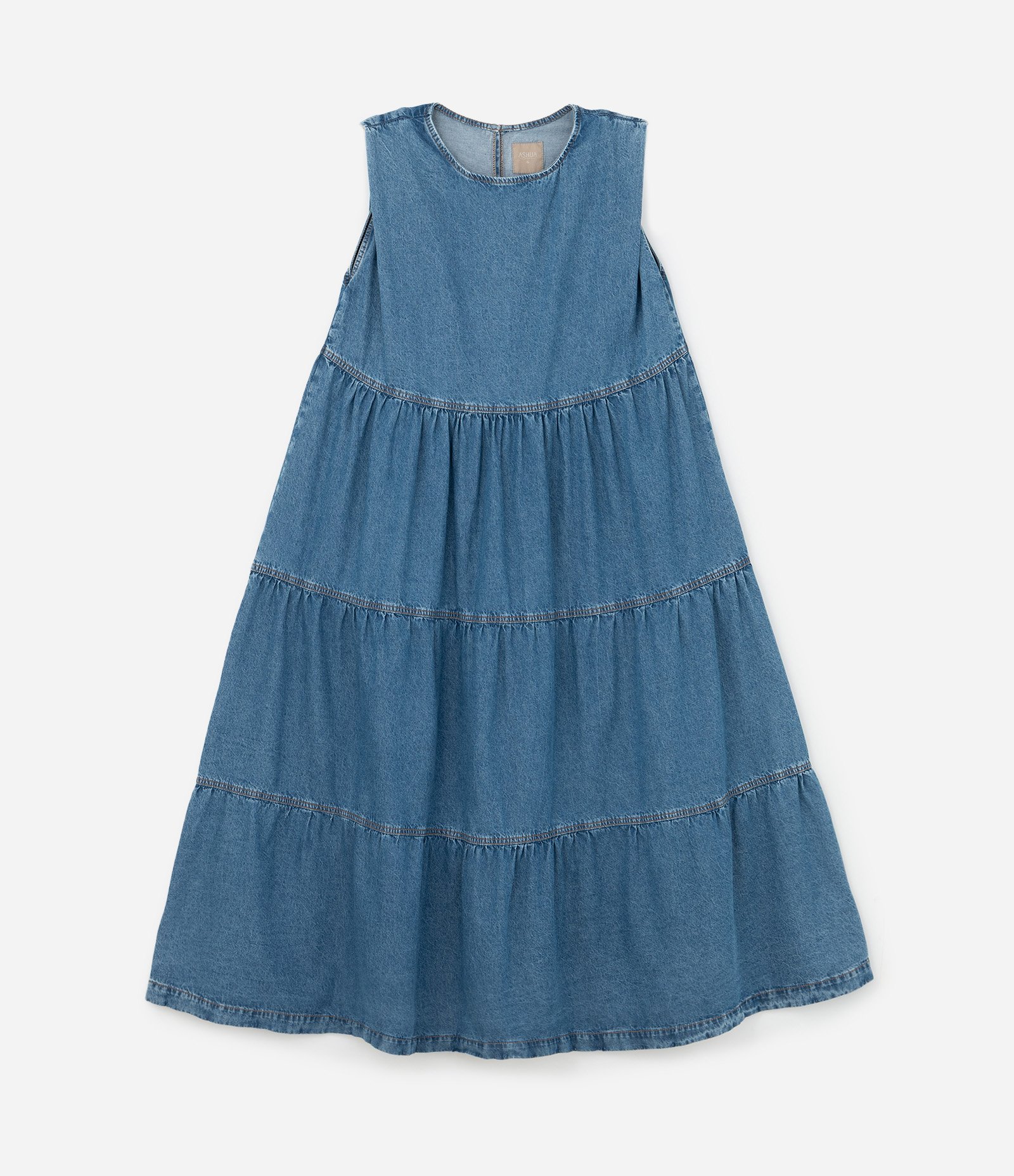 Vestido Midi em Jeans com Babados Curve & Plus Size Azul 4