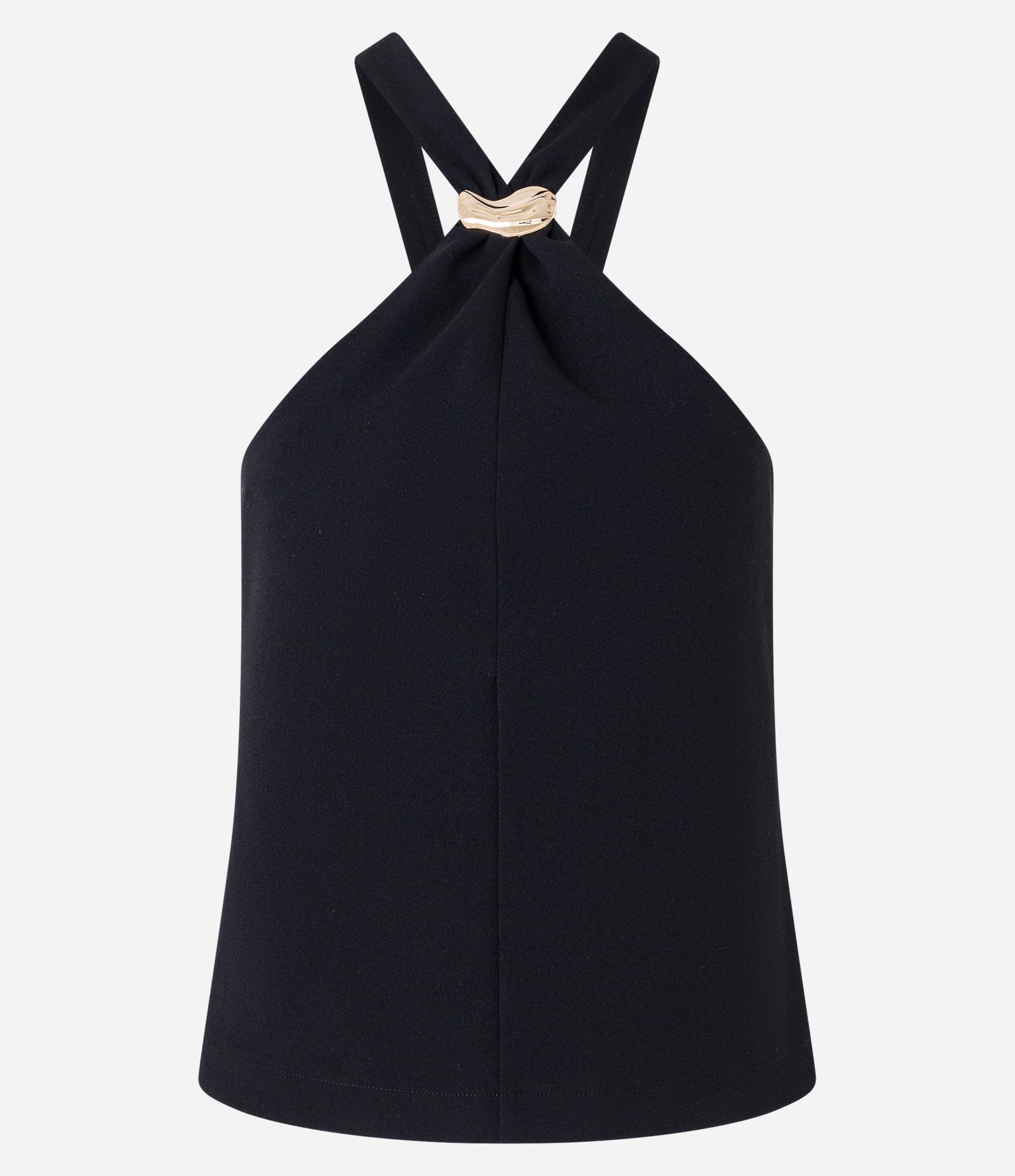 Blusa em Crepe com Aviamento e Franzido na Gola Halter Preto 5