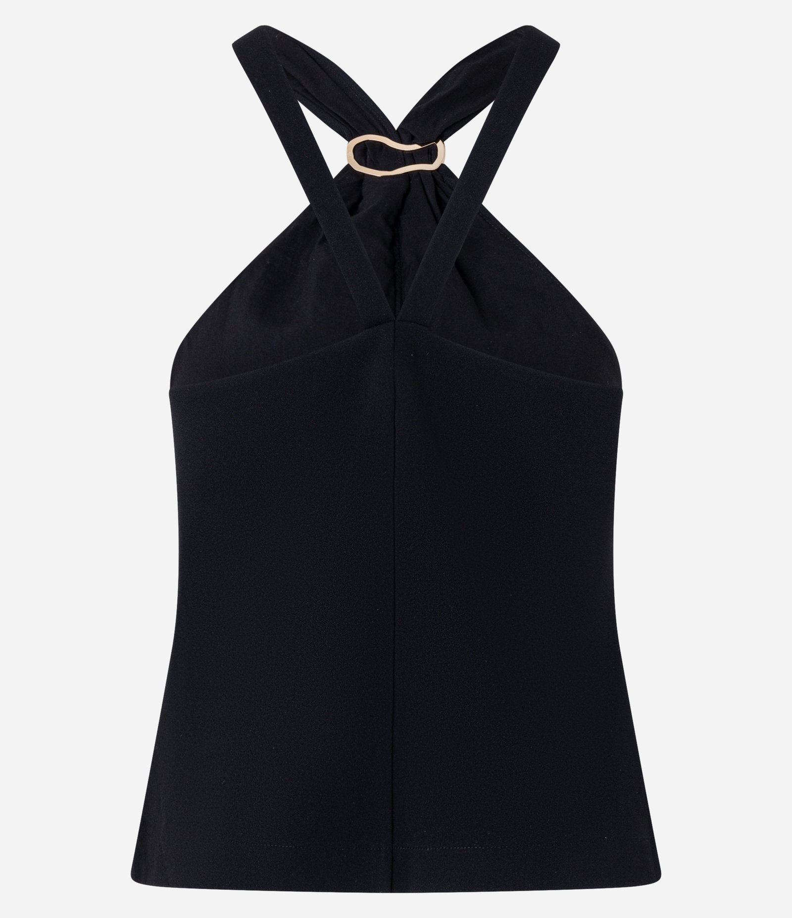 Blusa em Crepe com Aviamento e Franzido na Gola Halter Preto 6