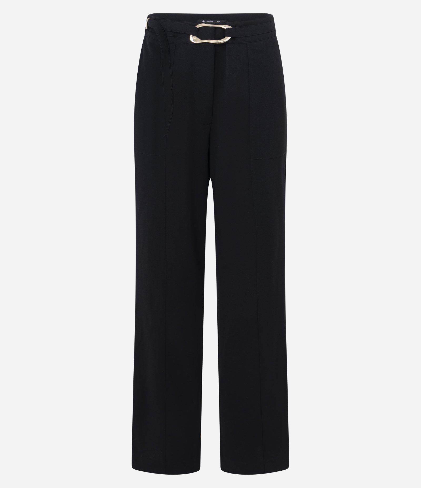 Calça Reta em Crepe com Cinto e Fivela Preto 5