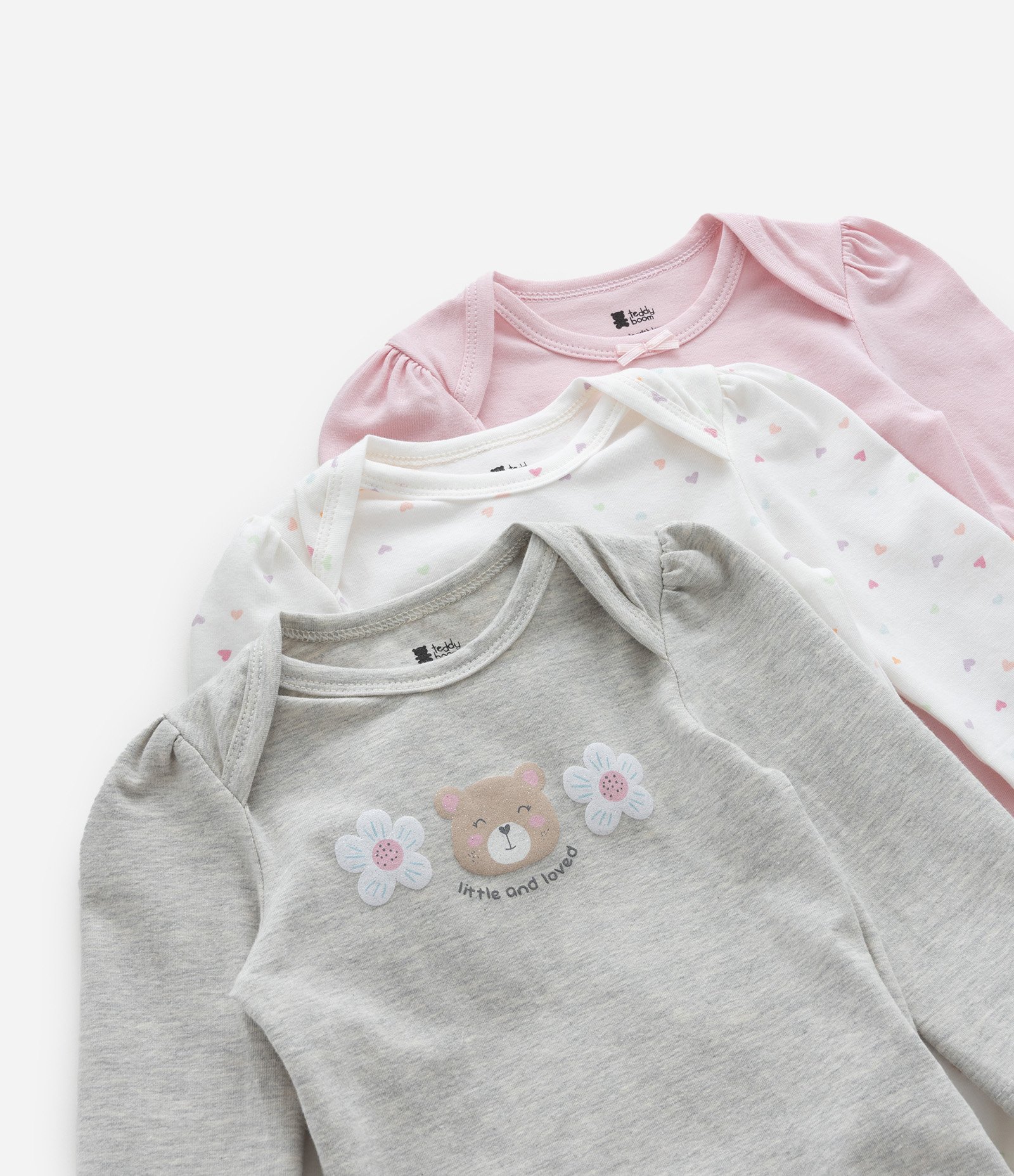 Kit 03 Bodies Infantis com Estampa Urso e Flores - Tam RN a 18 meses Rosa/Branco/Cinza 8