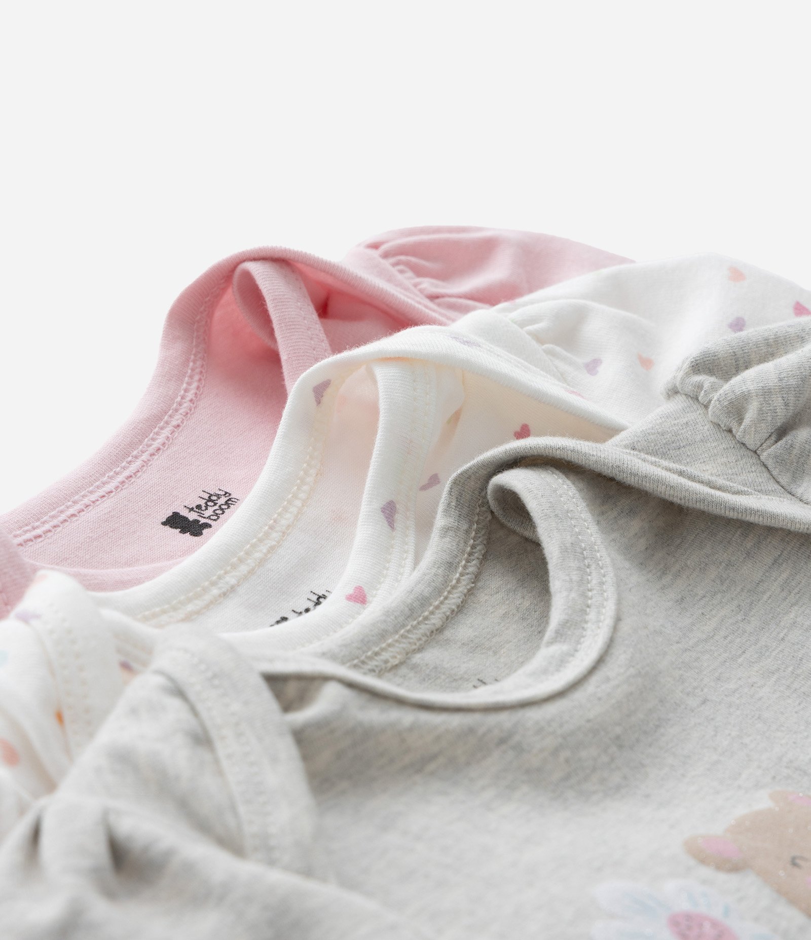 Kit 03 Bodies Infantis com Estampa Urso e Flores - Tam RN a 18 meses Rosa/Branco/Cinza 5
