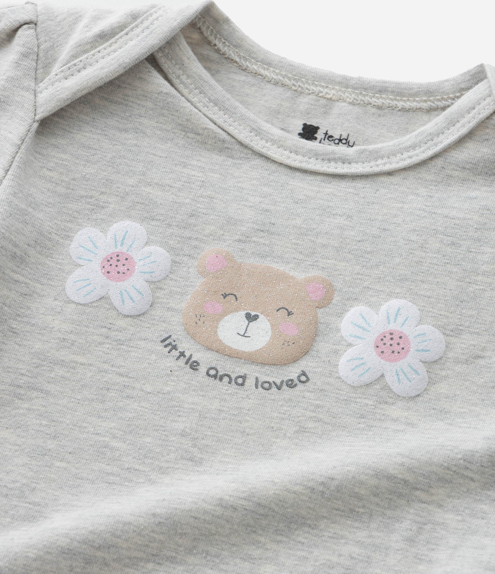 Kit 03 Bodies Infantis com Estampa Urso e Flores - Tam RN a 18 meses Rosa/Branco/Cinza 7