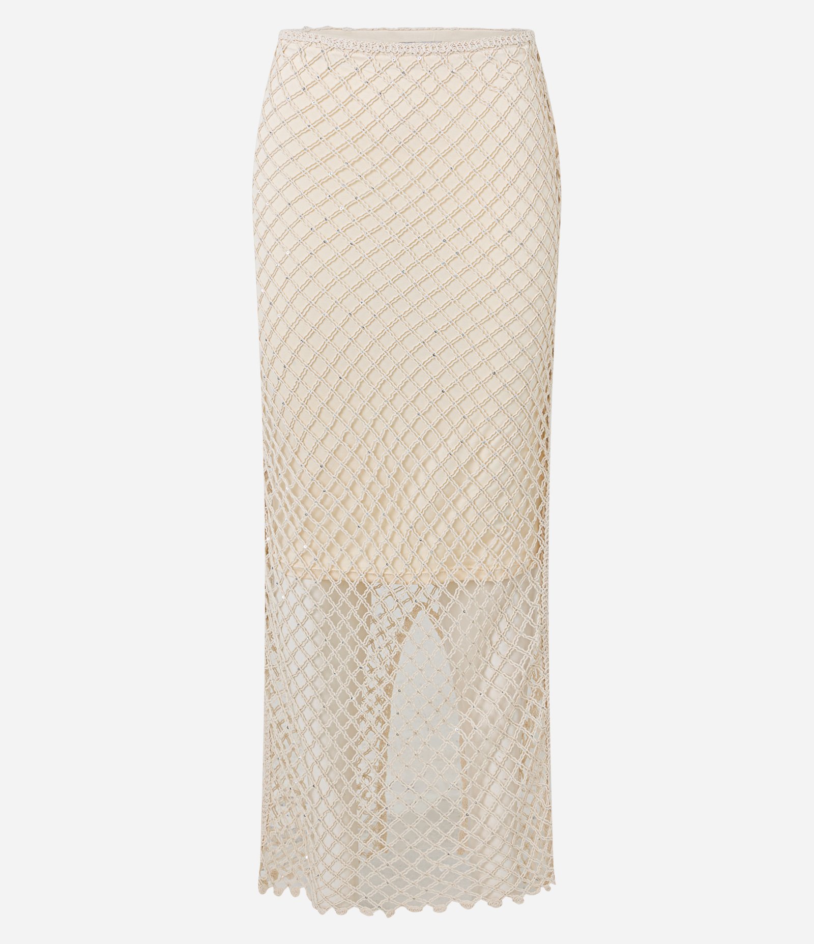 Saia Longa com Sobreposição de Tela e Paetês Bege 6