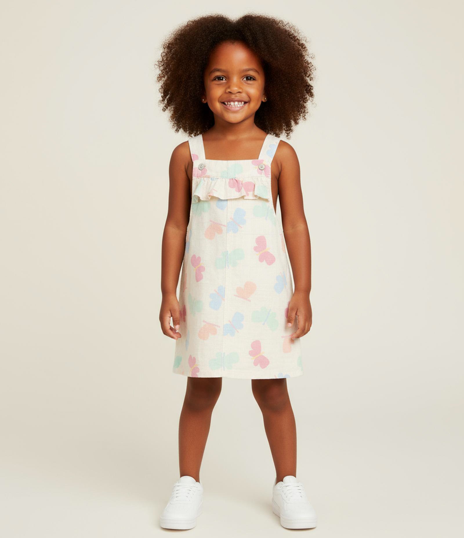 Salopete Infantil em Sarja Borboleta com Estampa de Borboletas 1 a 6 Anos Bege 1