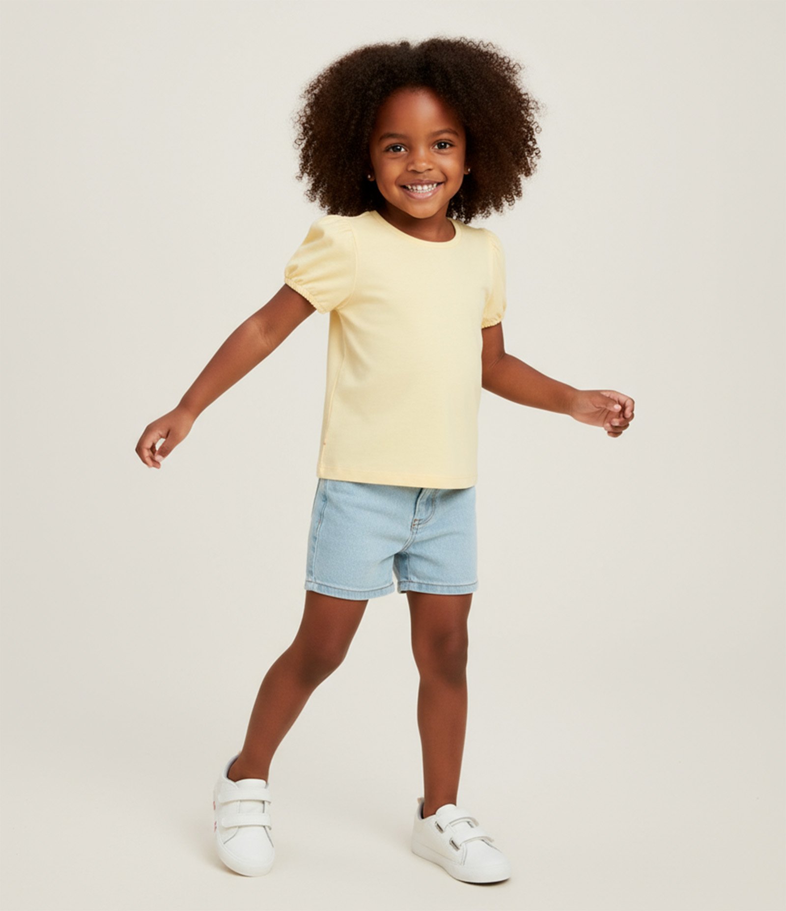 Blusa Infantil com Manguinha Bufante - Tam 1 a 6 Anos Amarelo 1