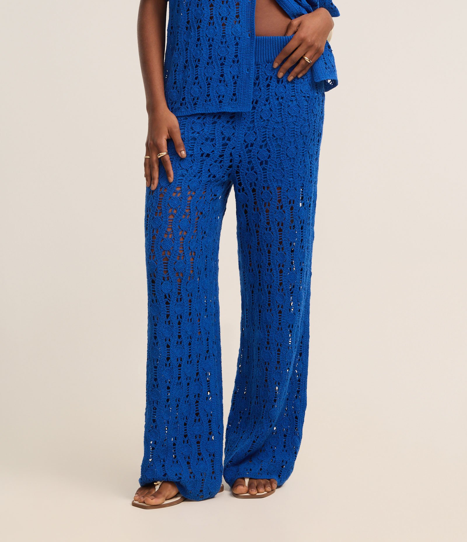 Calça Reta em Tricô Texturizada Azul 3