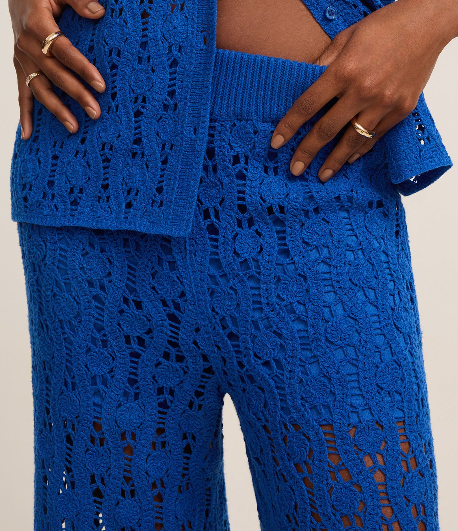 Calça Reta em Tricô Texturizada Azul 4