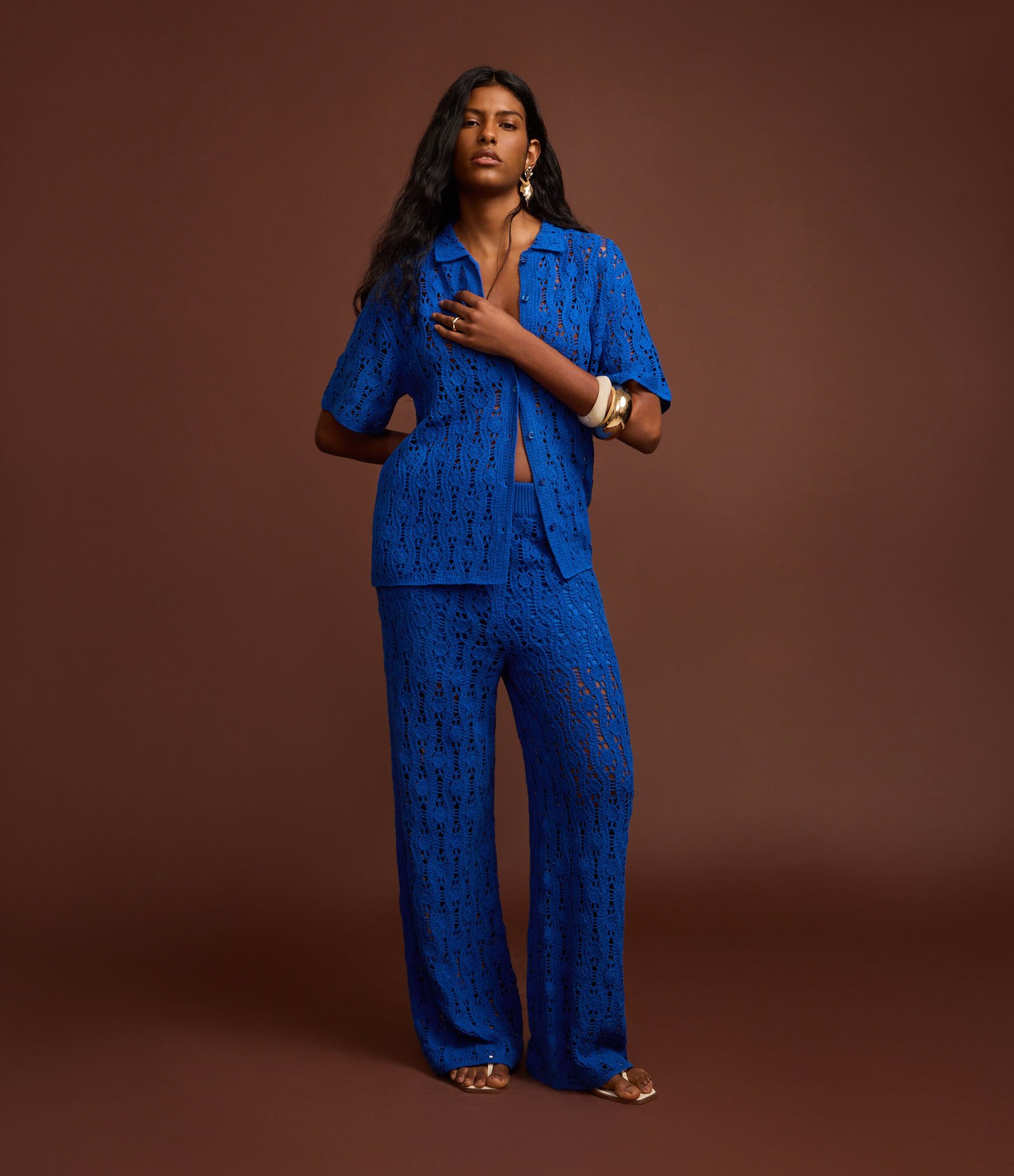 Calça Reta em Tricô Texturizada Azul 5