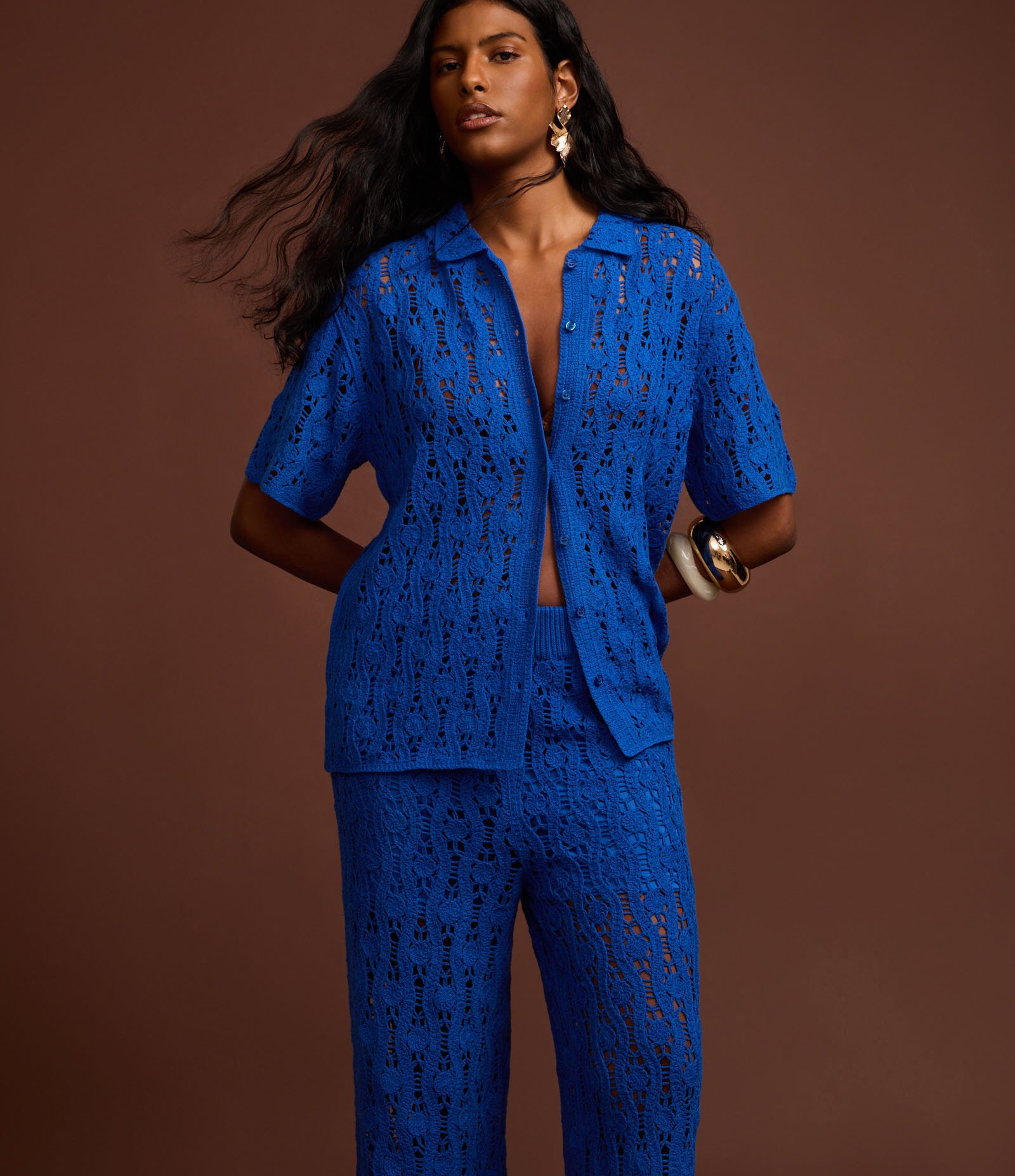 Calça Reta em Tricô Texturizada Azul 6