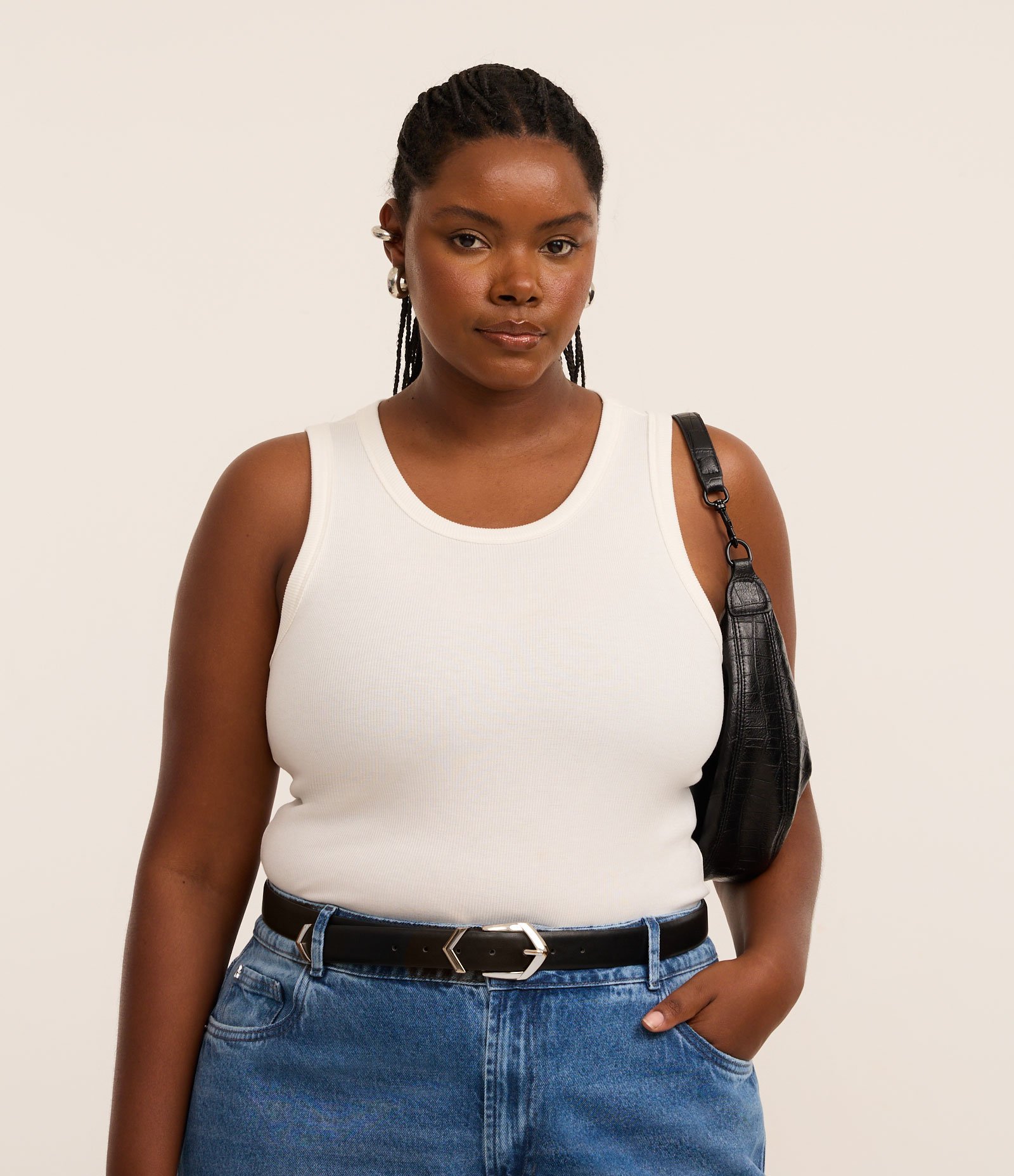 Blusa Regata Canelada em Ribana Curve & Plus Size Off White 1