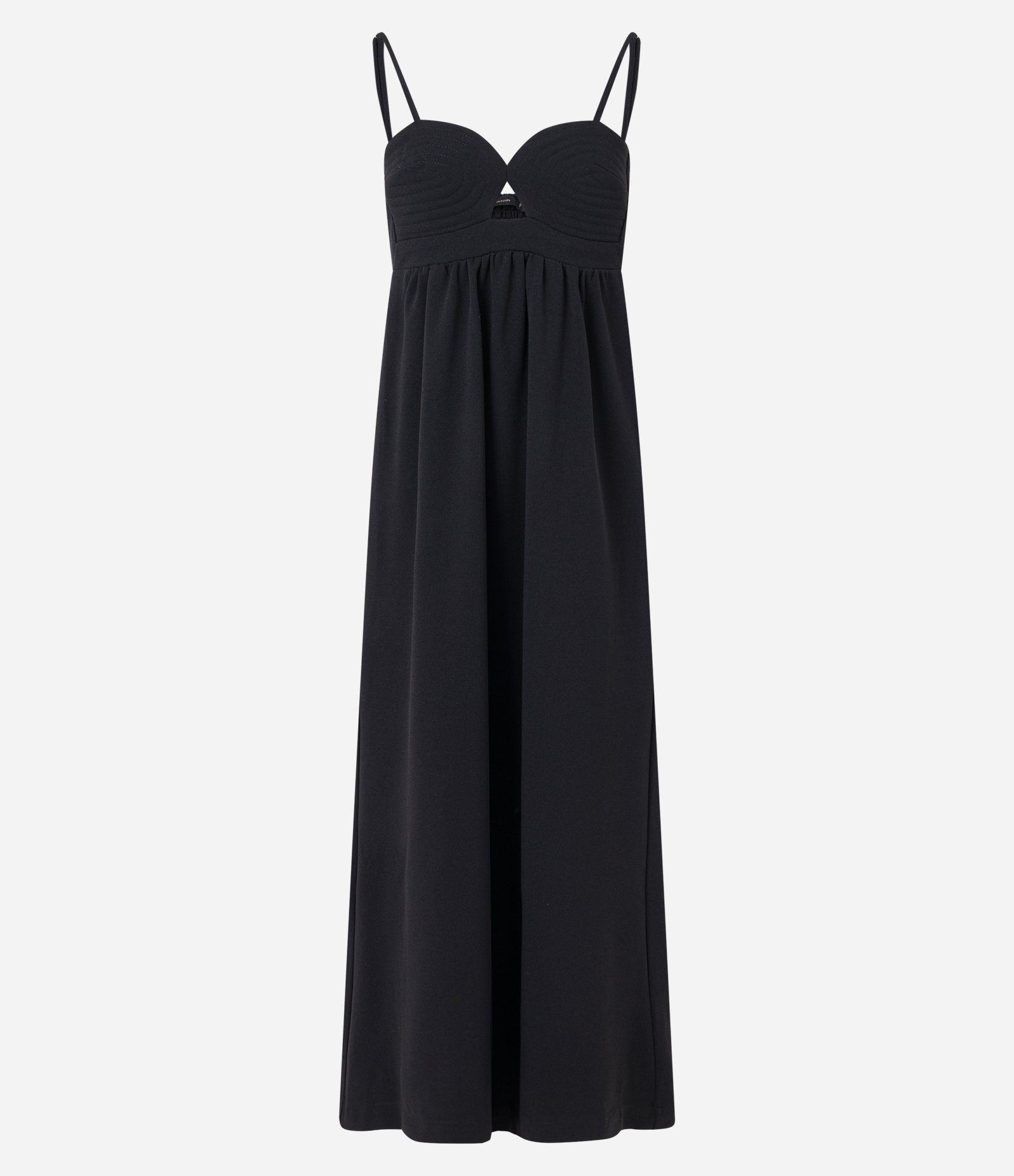 Vestido Long Midi em Crepe com Costura Aparente no Busto Preto 5