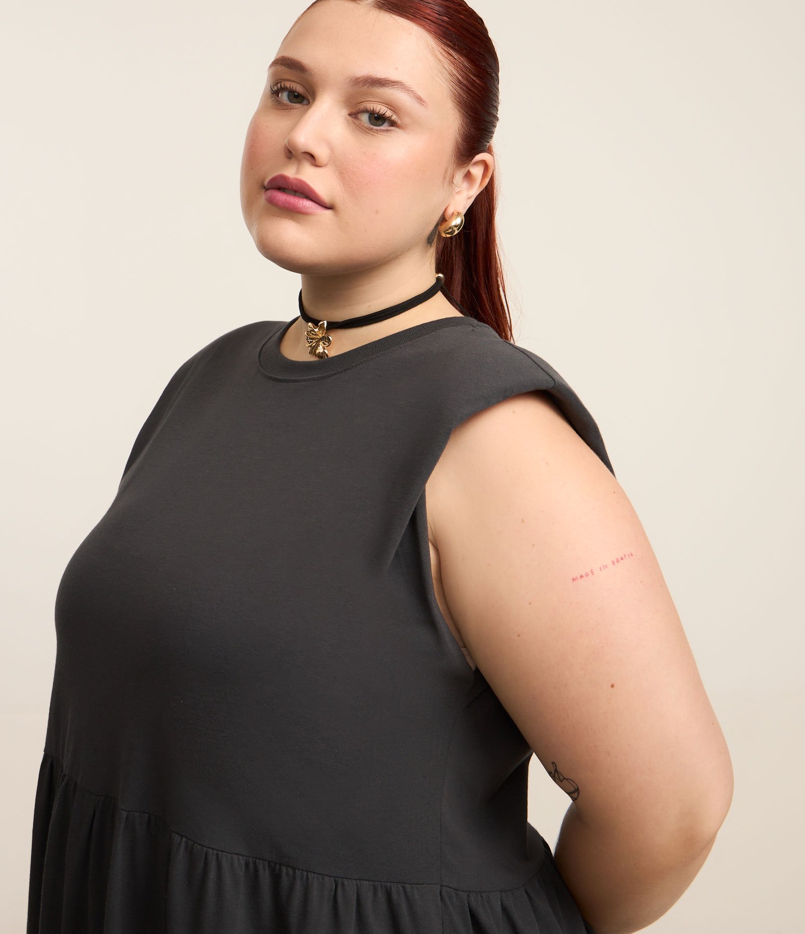 Vestido Muscle Tee em Algodão com Babados Curve & Plus Size Cinza 3