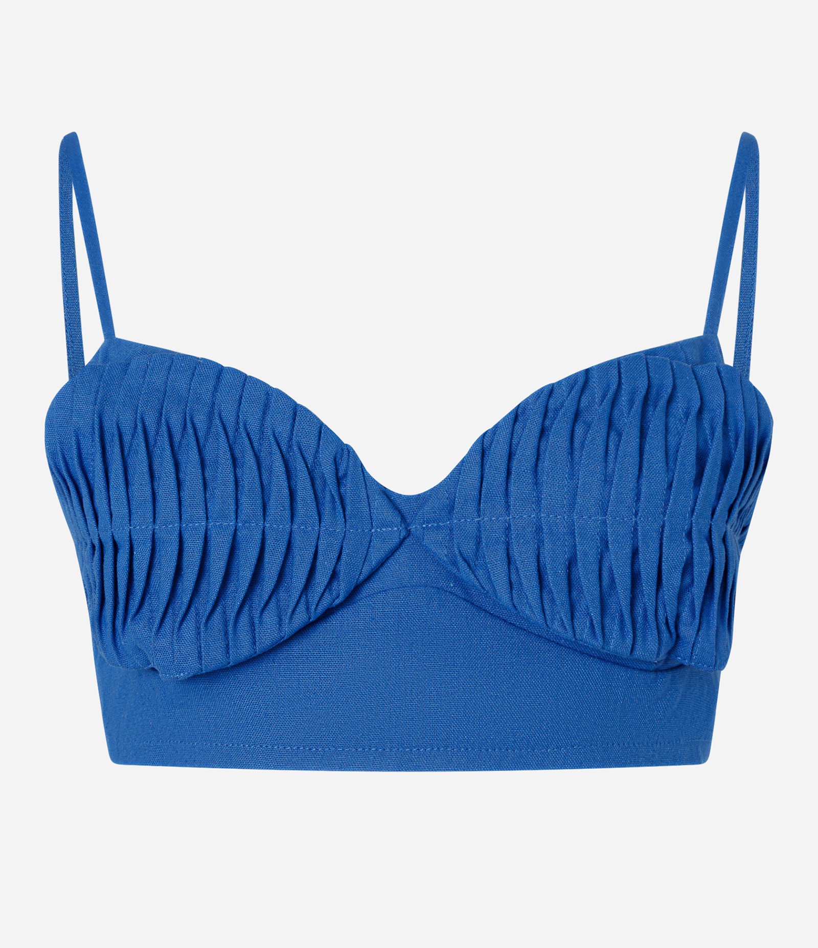 Top Cropped em Viscolinho com Decote Coração e Busto Franzido Azul 1
