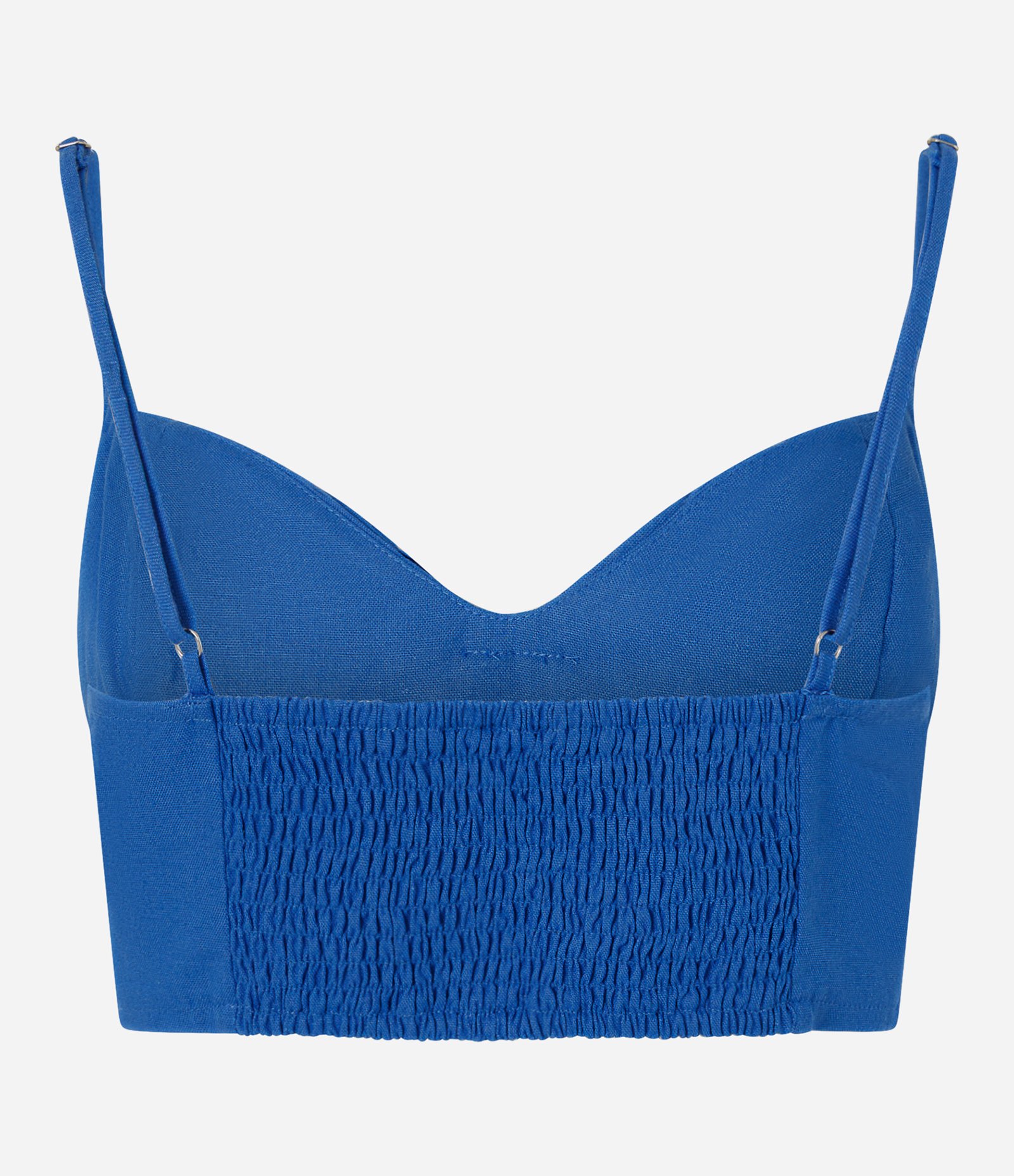 Top Cropped em Viscolinho com Decote Coração e Busto Franzido Azul 2