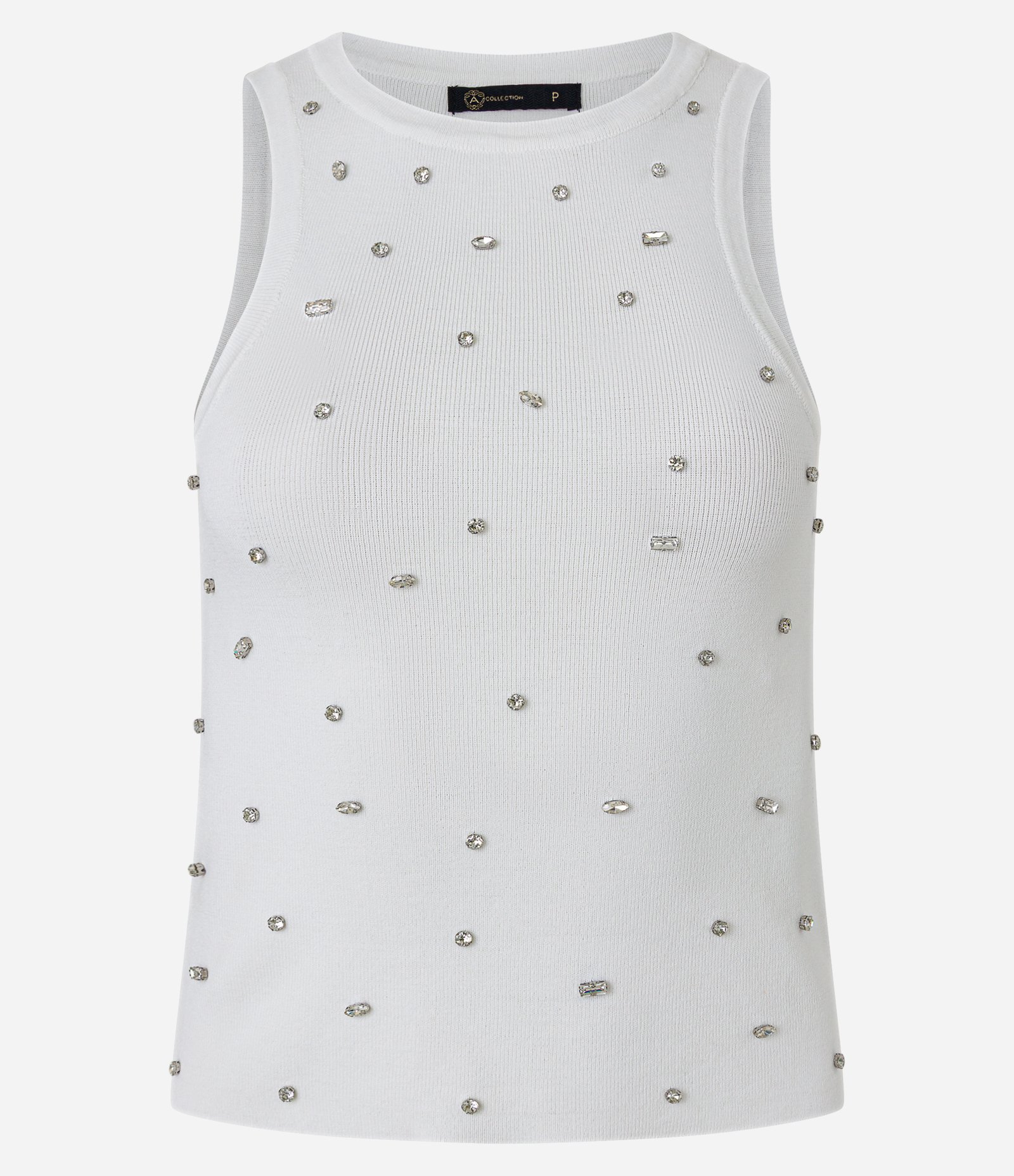 Blusa Regata Nadador em Tricô com Pedrarias de Strass Branco 7