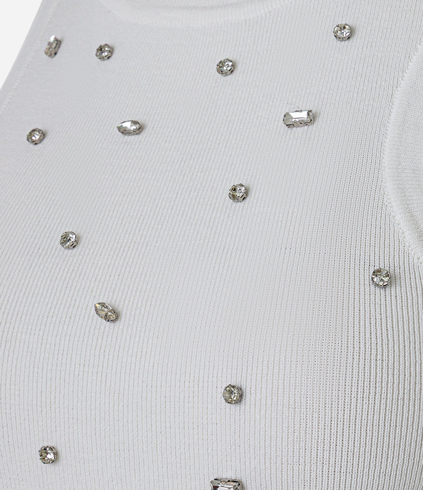 Blusa Regata Nadador em Tricô com Pedrarias de Strass Branco 9
