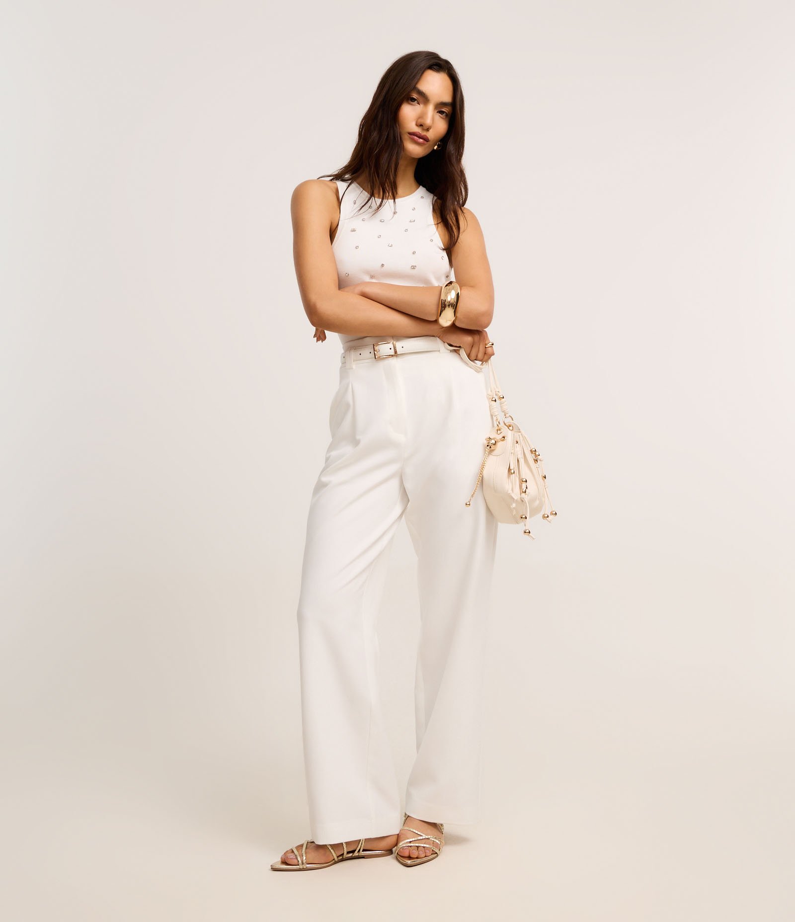 Blusa Regata Nadador em Tricô com Pedrarias de Strass Branco 3