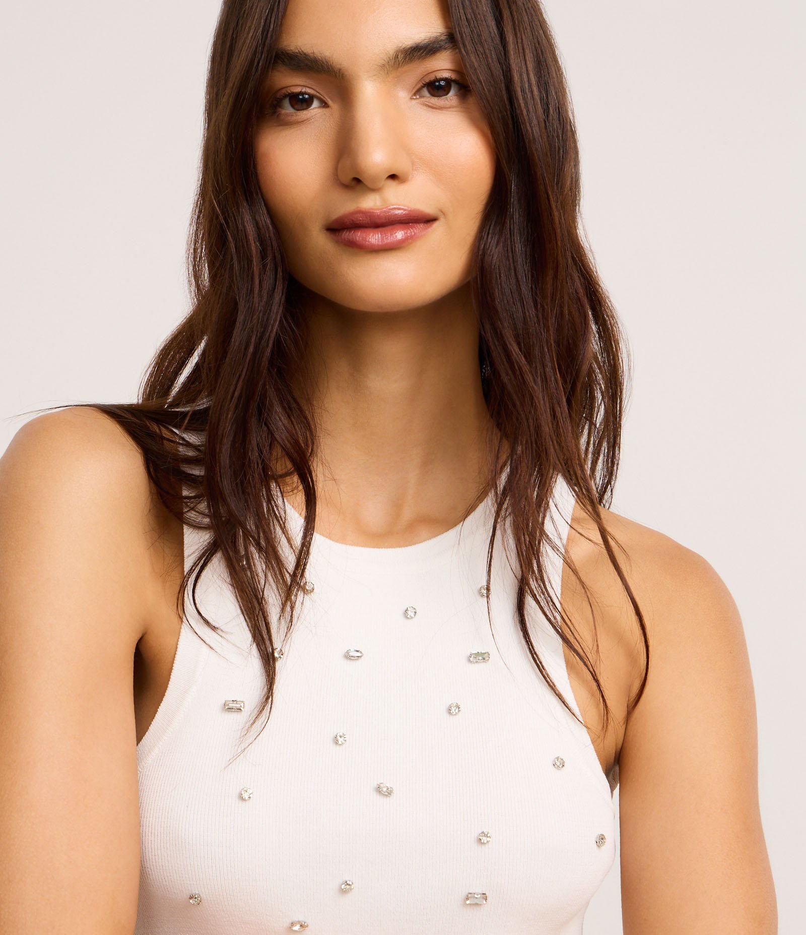 Blusa Regata Nadador em Tricô com Pedrarias de Strass Branco 4